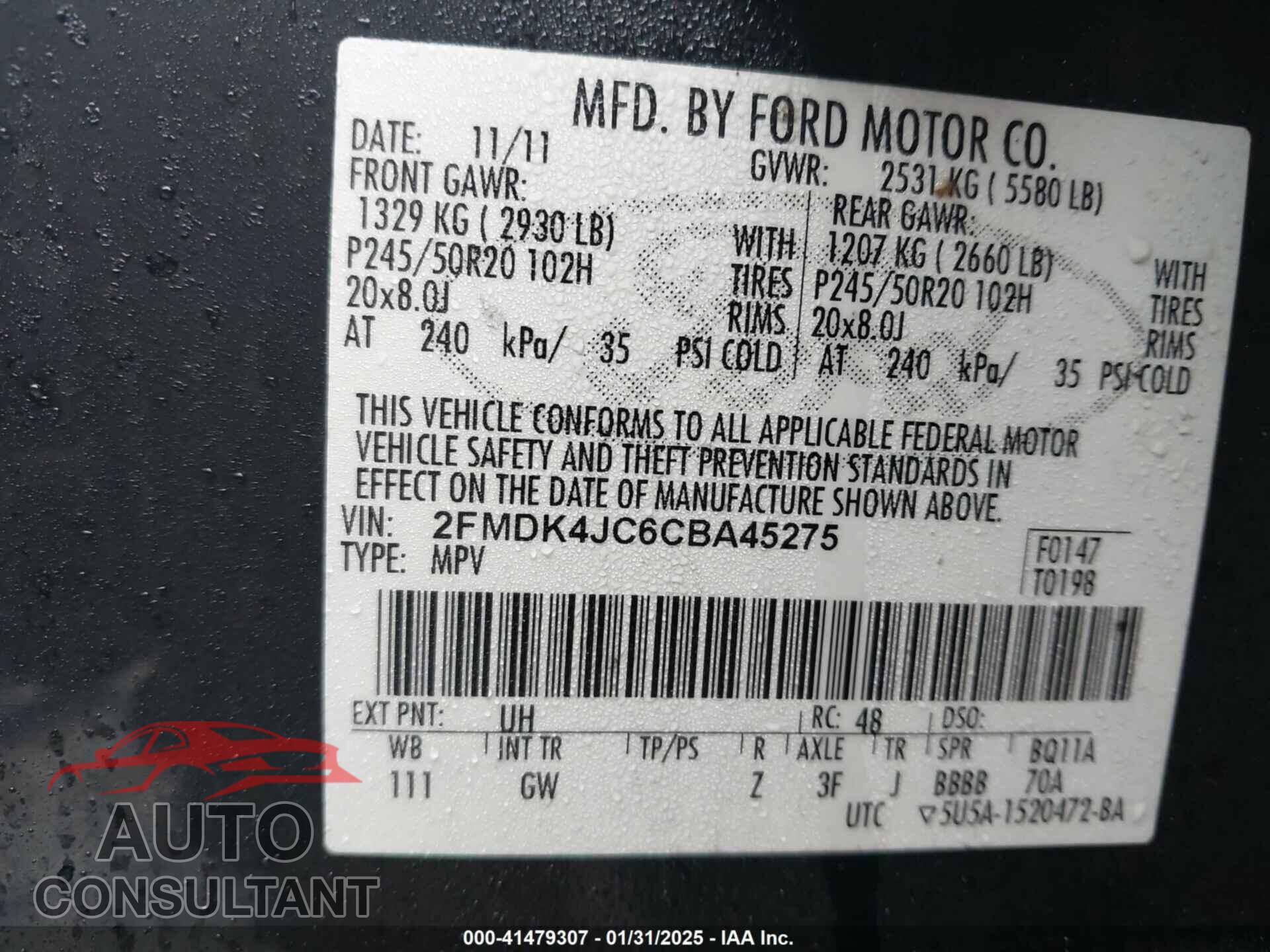 FORD EDGE 2012 - 2FMDK4JC6CBA45275