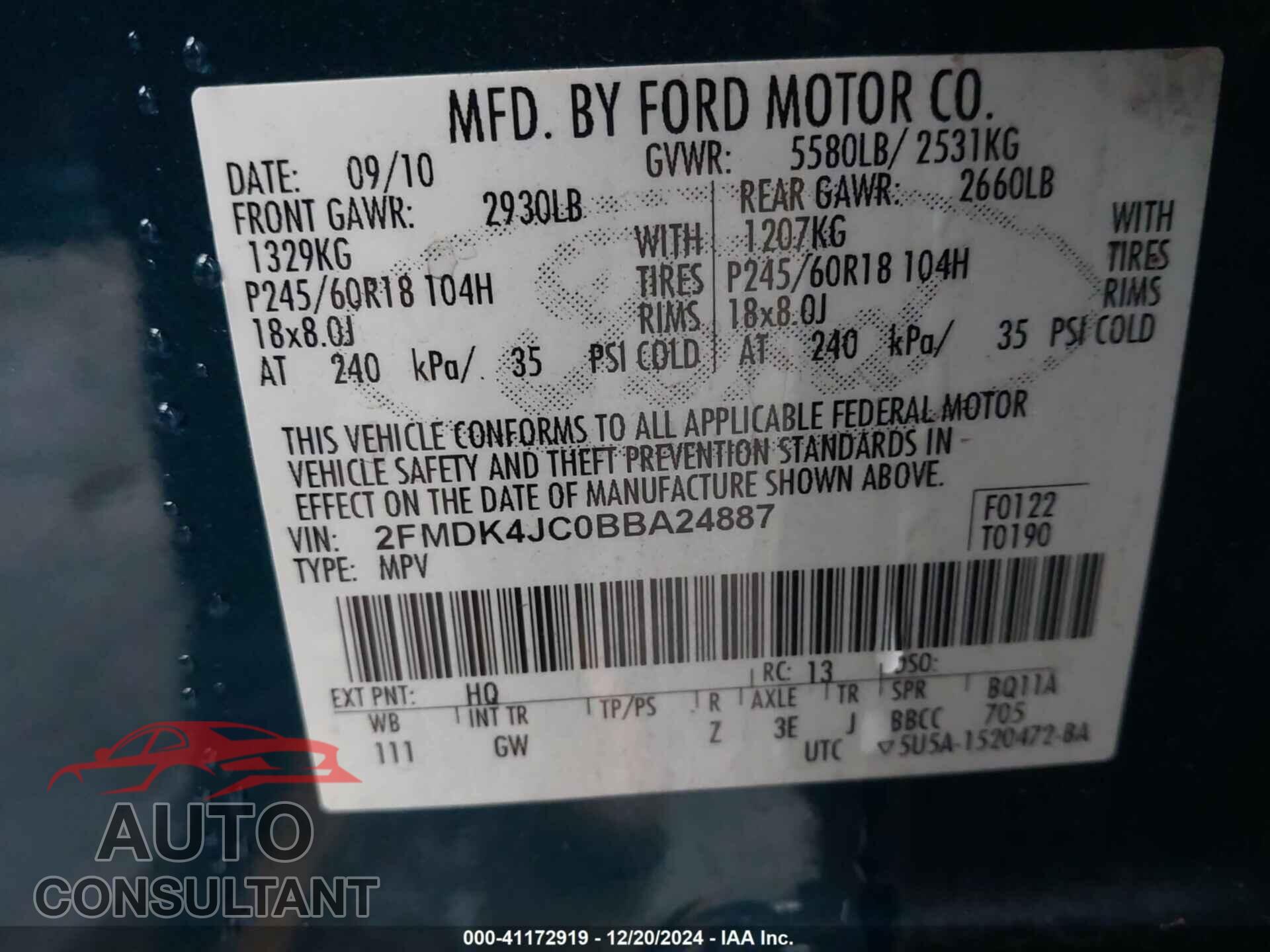 FORD EDGE 2011 - 2FMDK4JC0BBA24887
