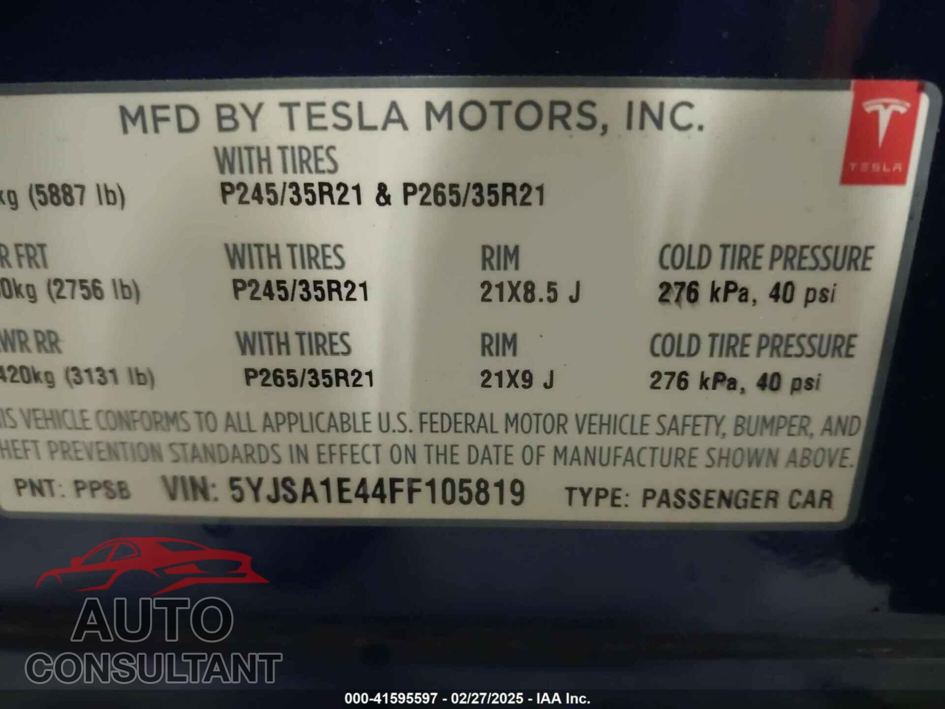 TESLA MODEL S 2015 - 5YJSA1E44FF105819