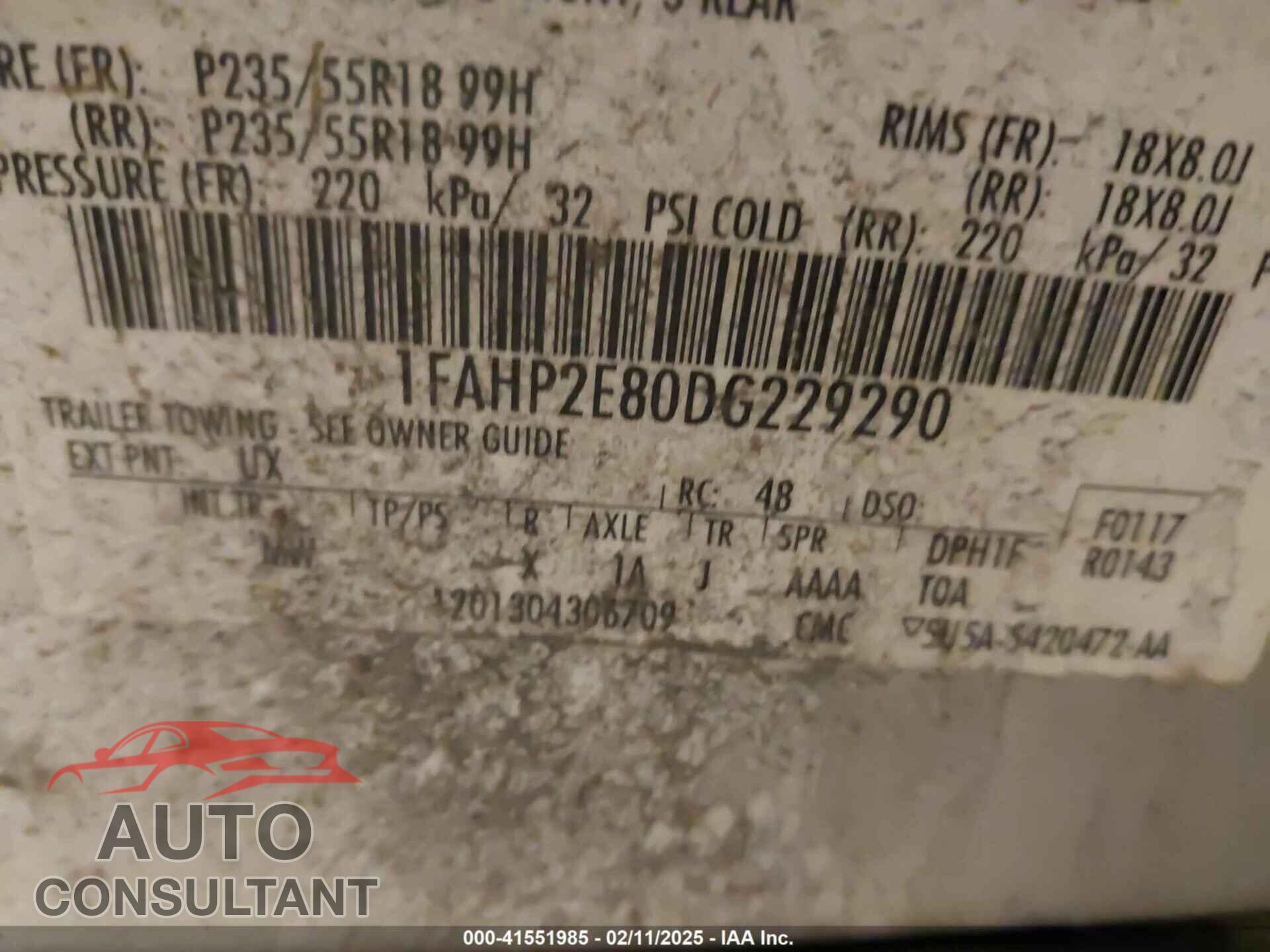 FORD TAURUS 2013 - 1FAHP2E80DG229290