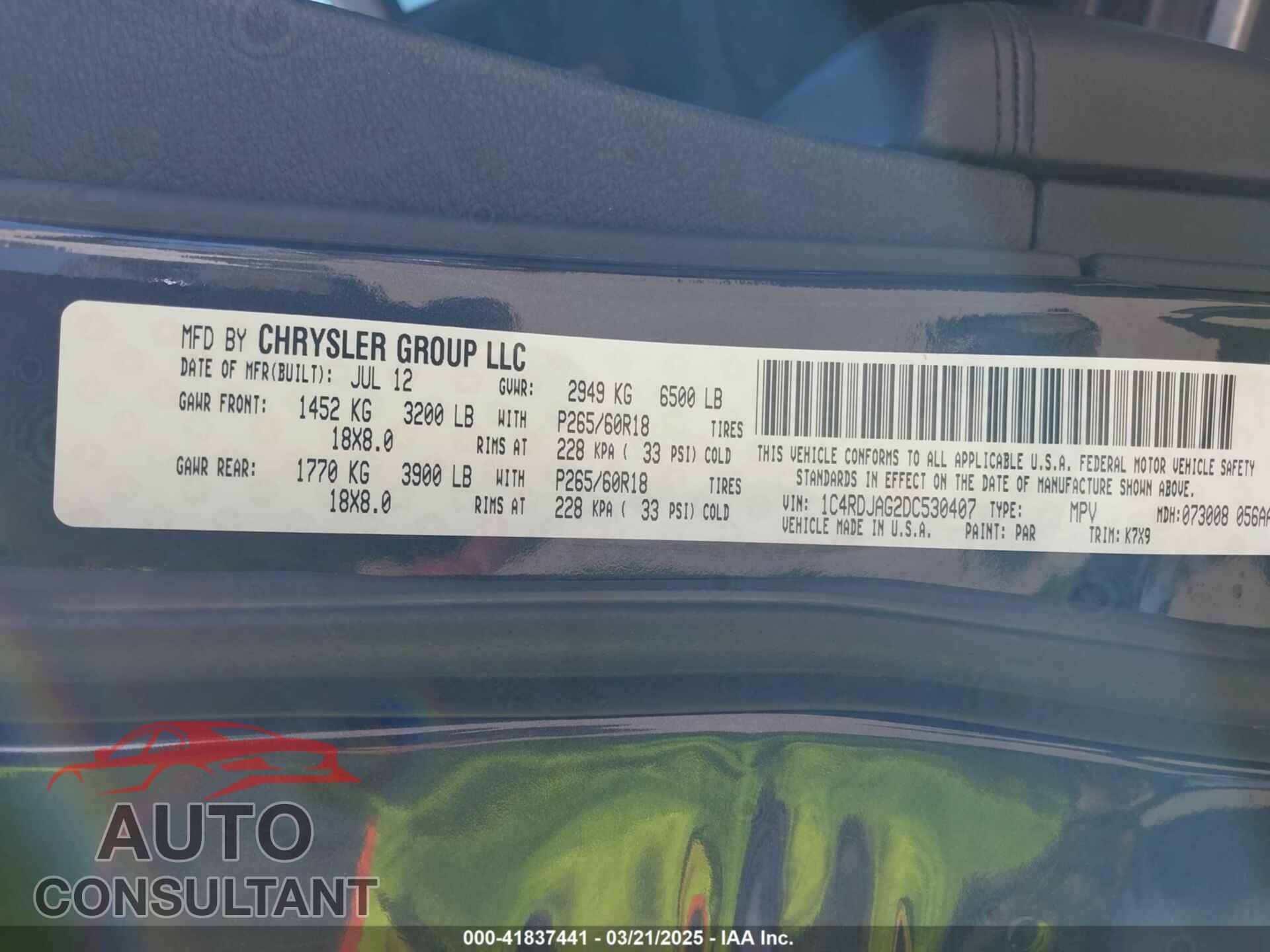 DODGE DURANGO 2013 - 1C4RDJAG2DC530407
