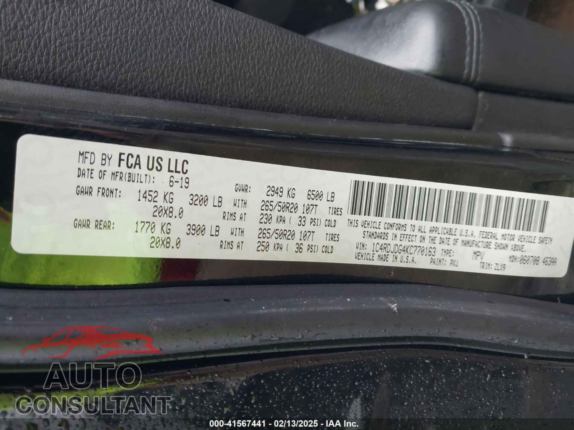 DODGE DURANGO 2019 - 1C4RDJDG4KC770163