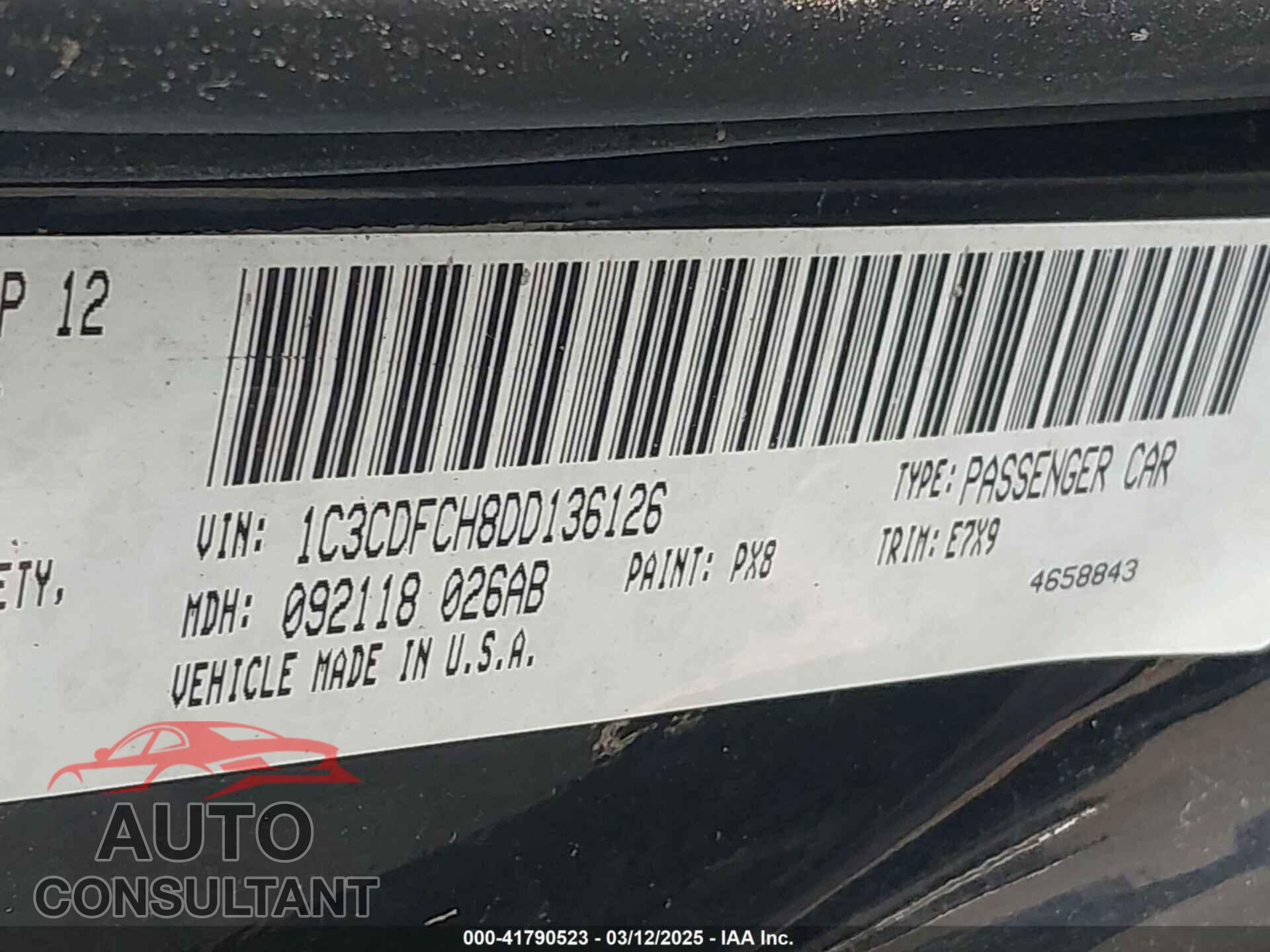 DODGE DART 2013 - 1C3CDFCH8DD136126