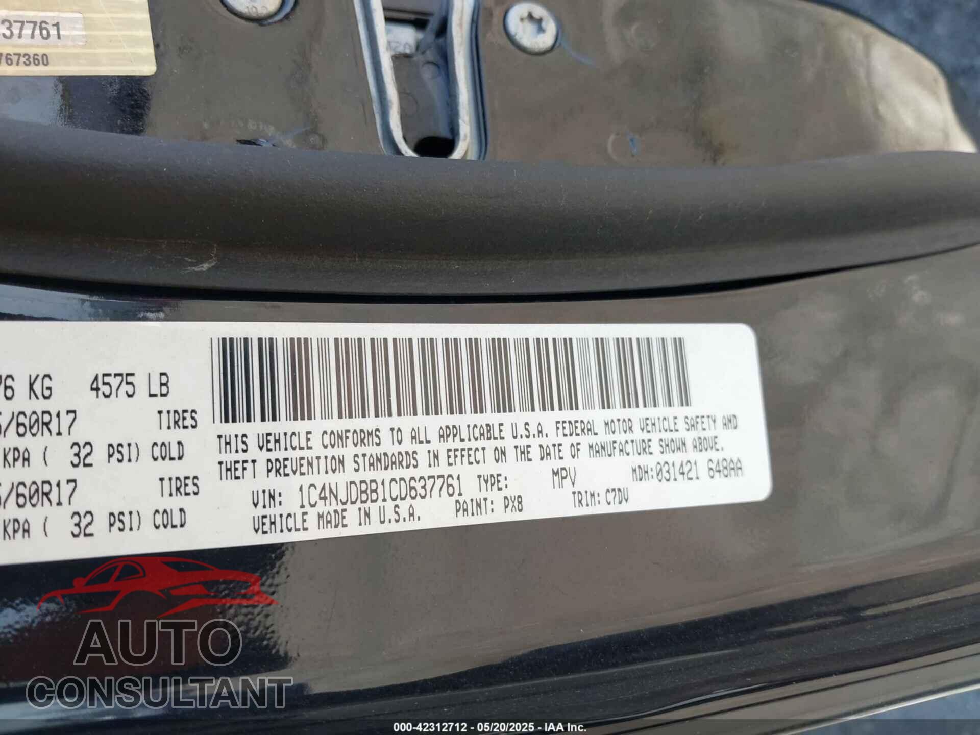 JEEP COMPASS 2012 - 1C4NJDBB1CD637761