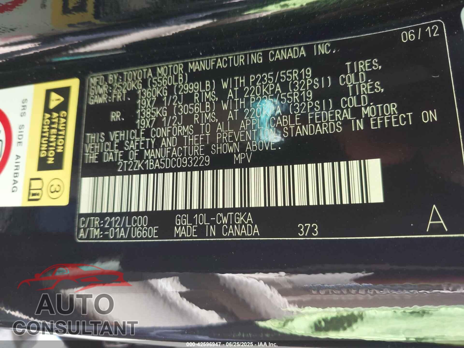 LEXUS RX 350 2013 - 2T2ZK1BA5DC093229