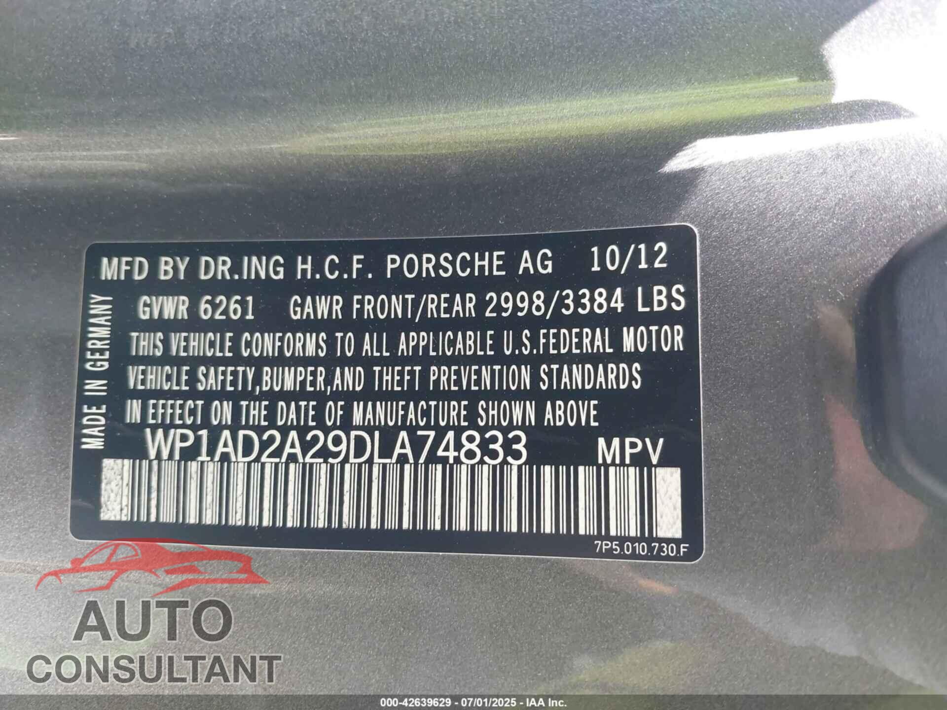 PORSCHE CAYENNE 2013 - WP1AD2A29DLA74833