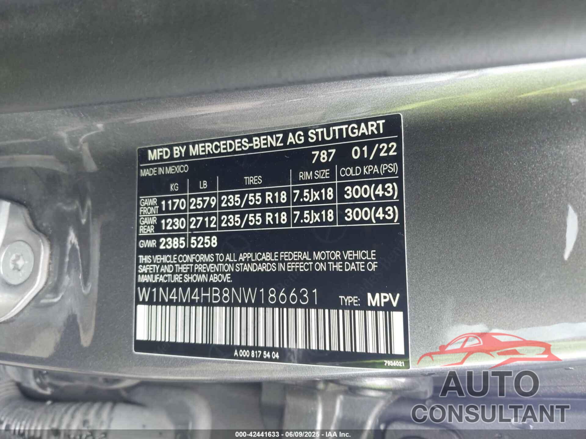 MERCEDES-BENZ GLB 250 2022 - W1N4M4HB8NW186631