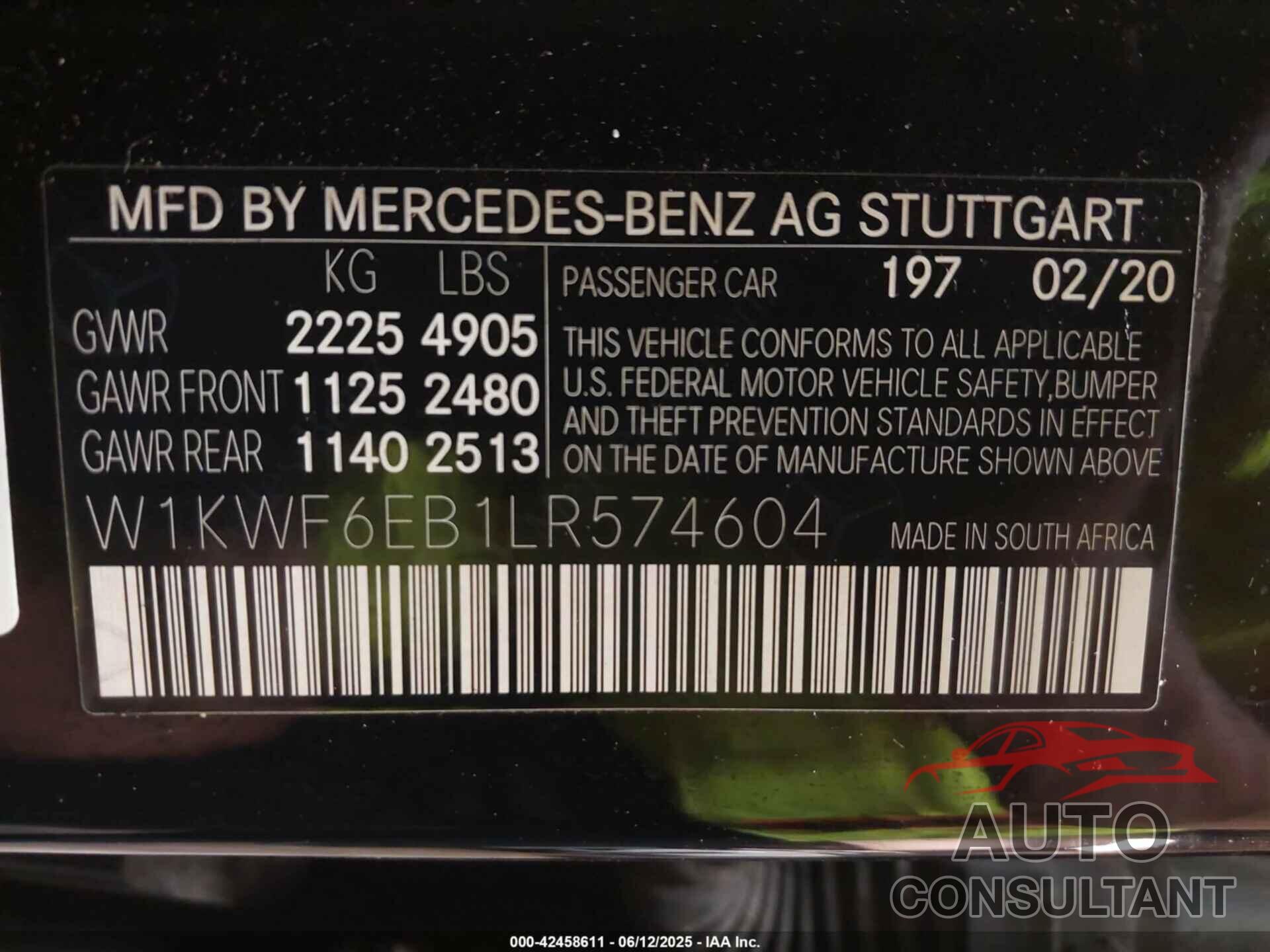 MERCEDES-BENZ AMG C 43 2020 - W1KWF6EB1LR574604