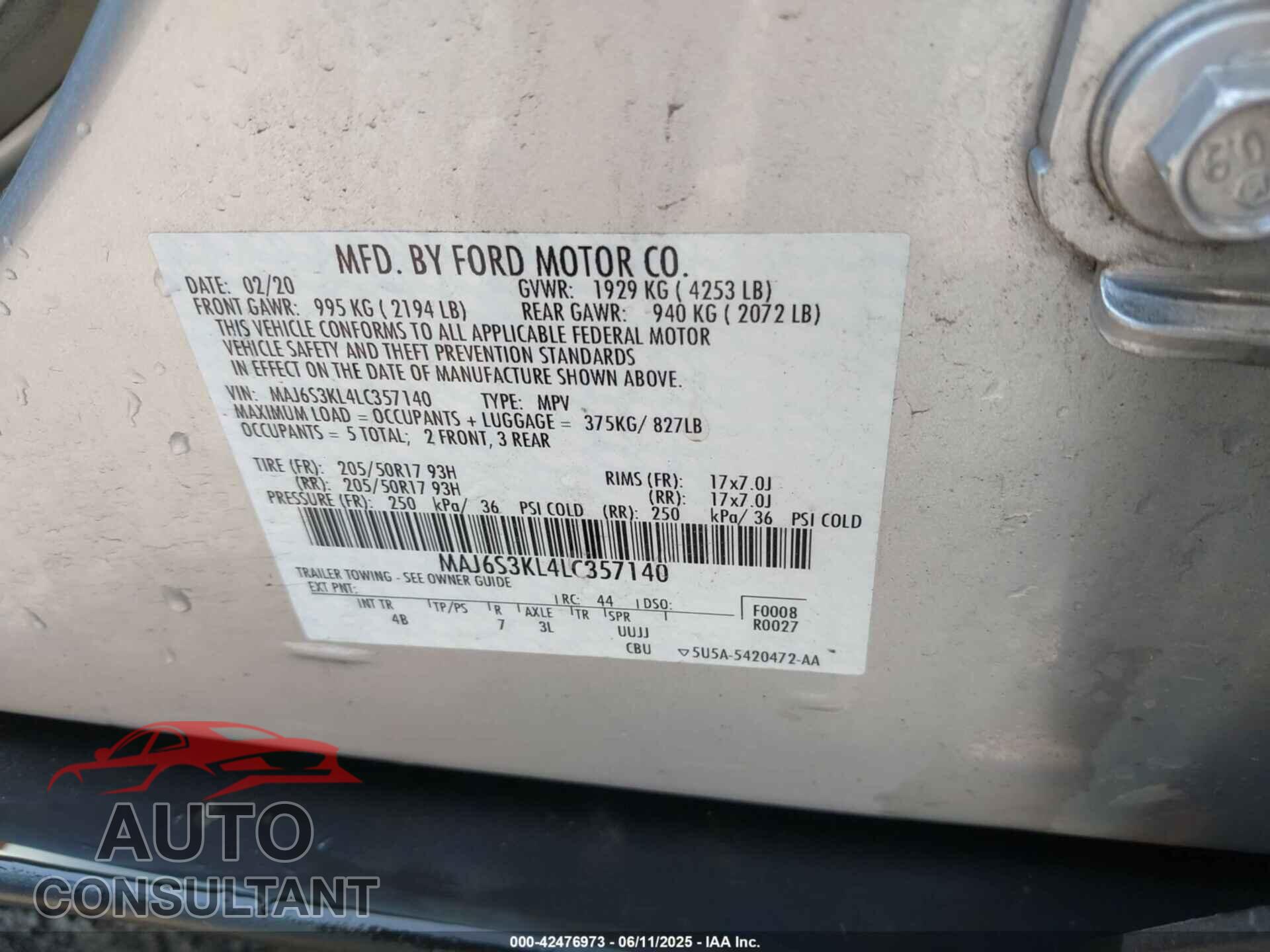 FORD ECOSPORT 2020 - MAJ6S3KL4LC357140