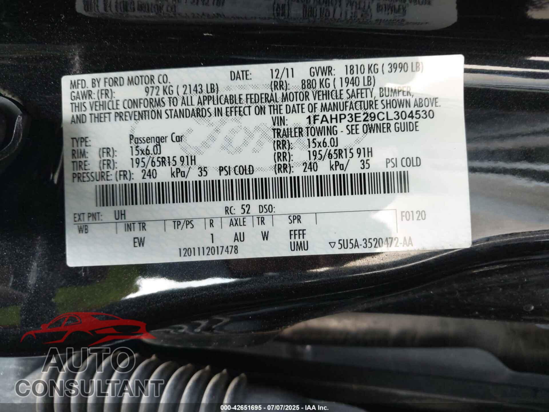 FORD FOCUS 2012 - 1FAHP3E29CL304530