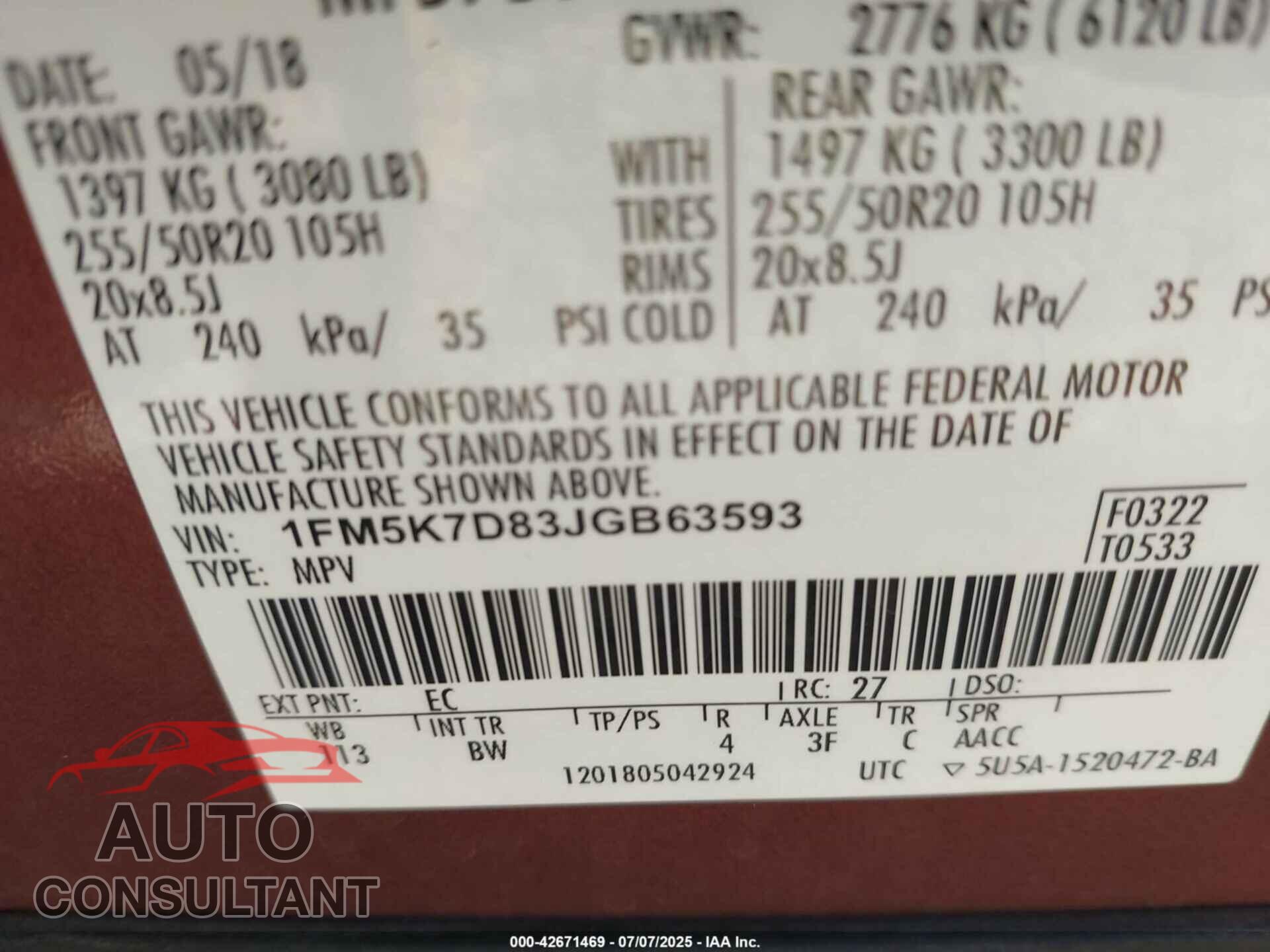 FORD EXPLORER 2018 - 1FM5K7D83JGB63593