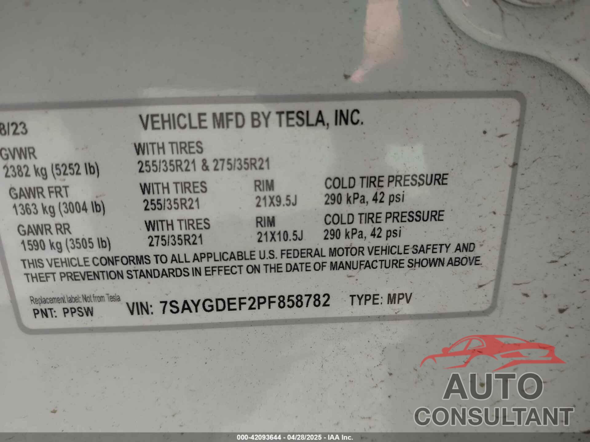 TESLA MODEL Y 2023 - 7SAYGDEF2PF858782