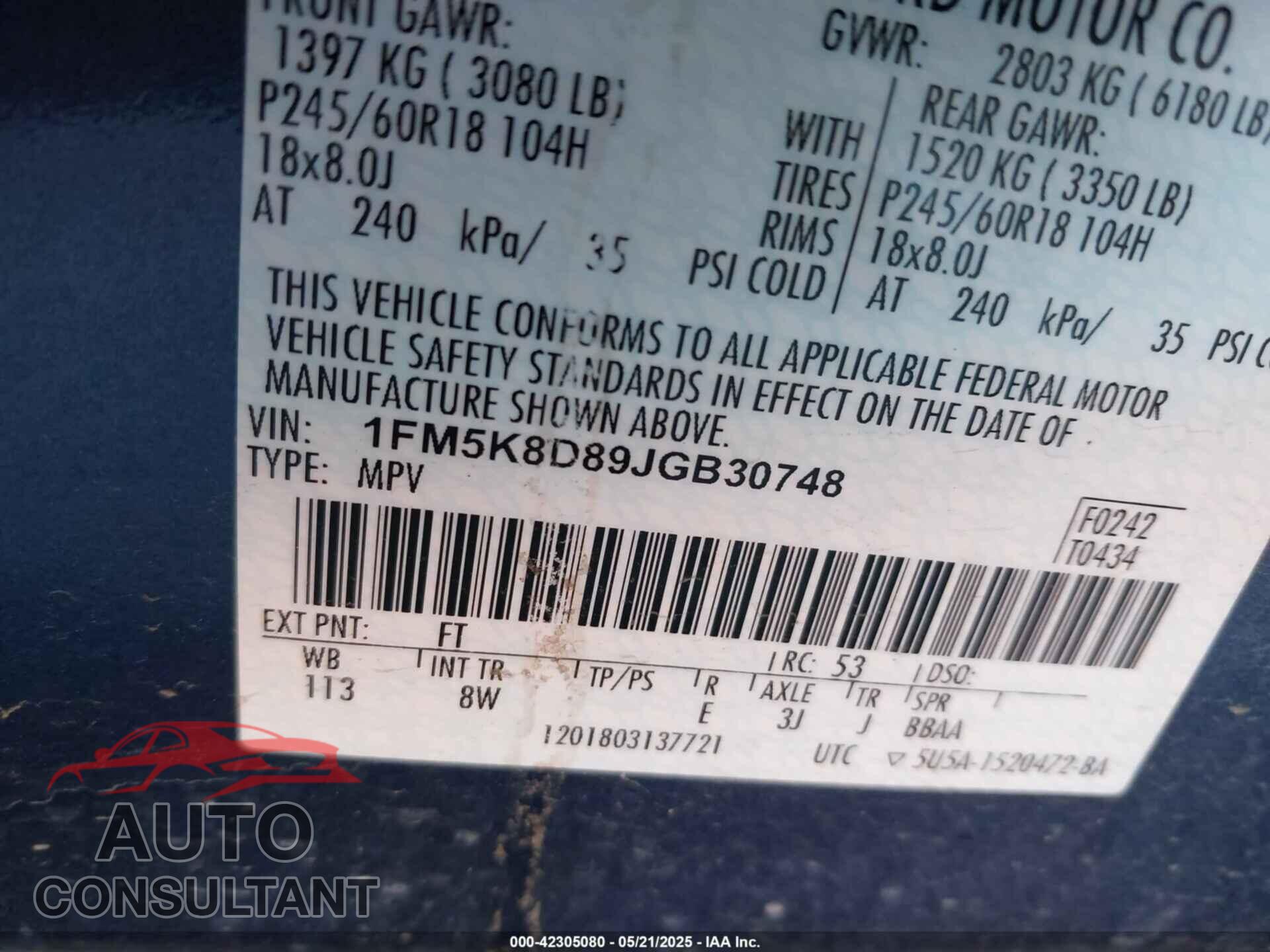 FORD EXPLORER 2018 - 1FM5K8D89JGB30748