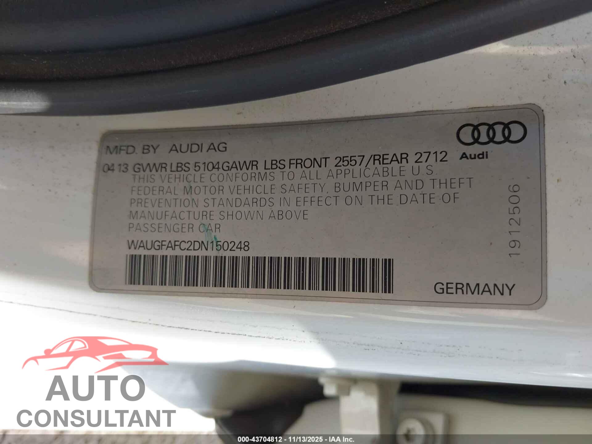 AUDI A6 2013 - WAUGFAFC2DN150248