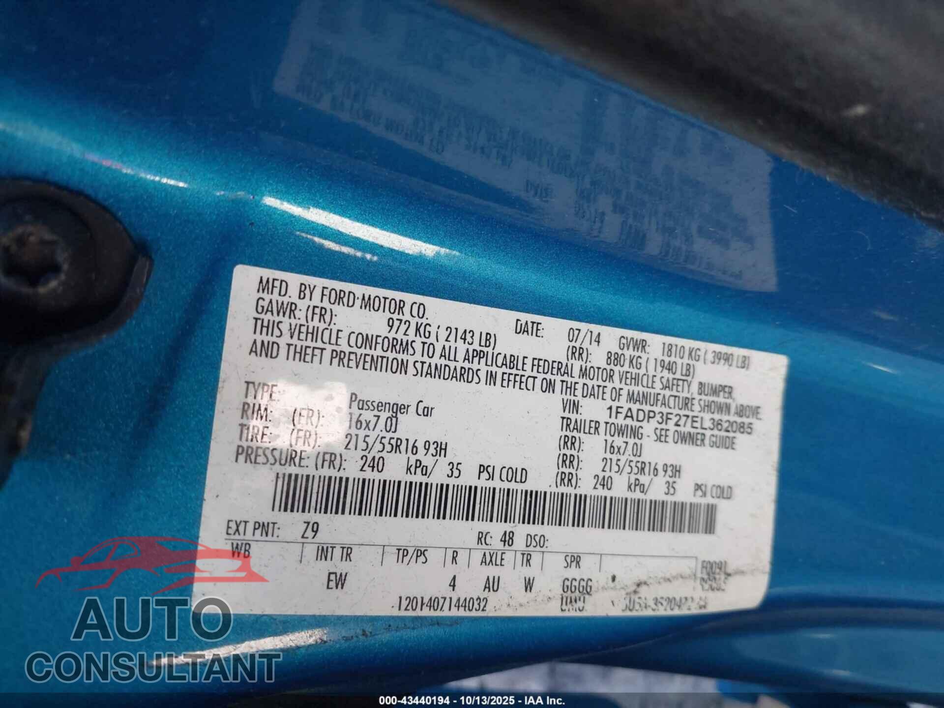 FORD FOCUS 2014 - 1FADP3F27EL362085