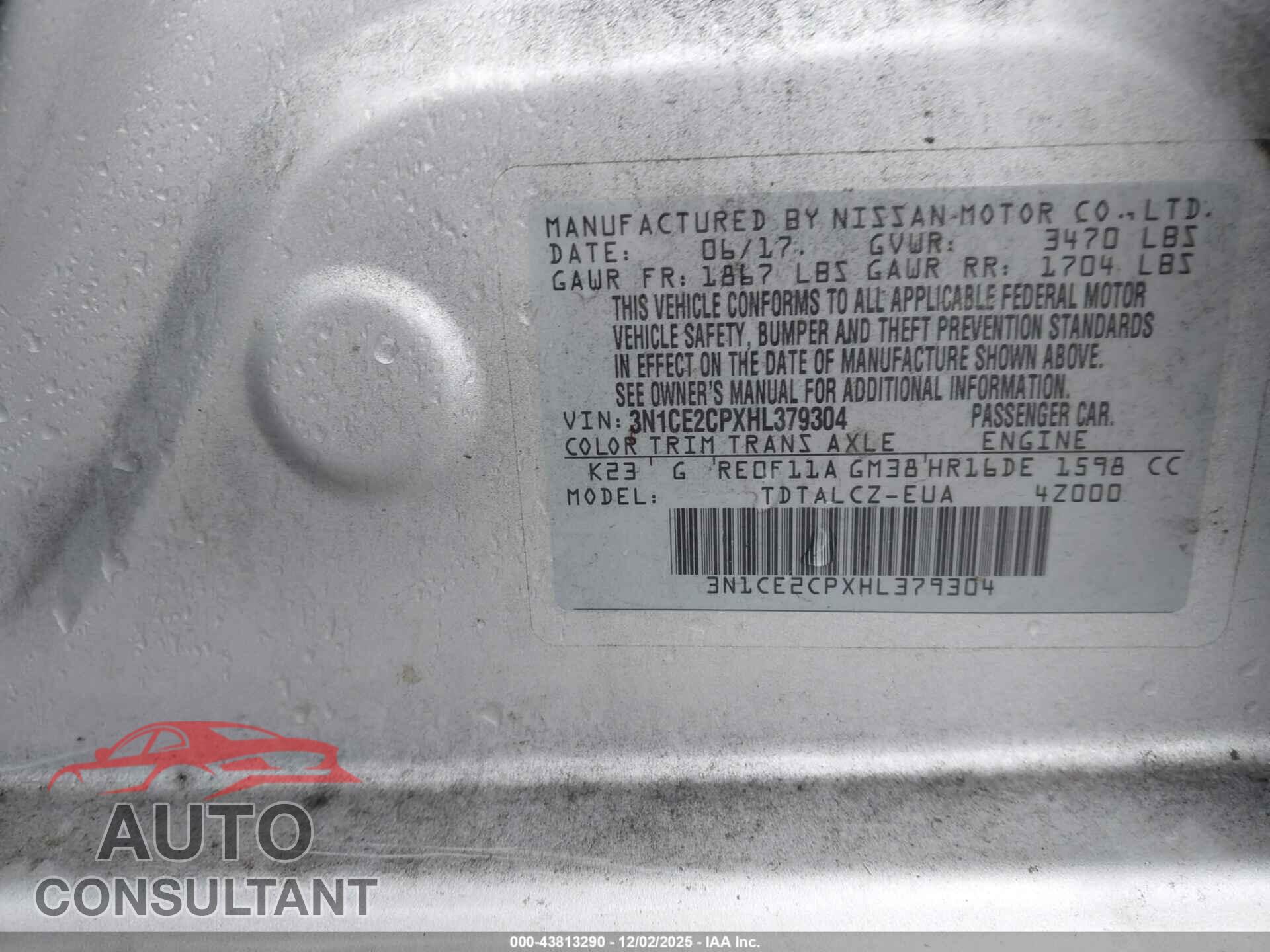 NISSAN VERSA NOTE 2017 - 3N1CE2CPXHL379304