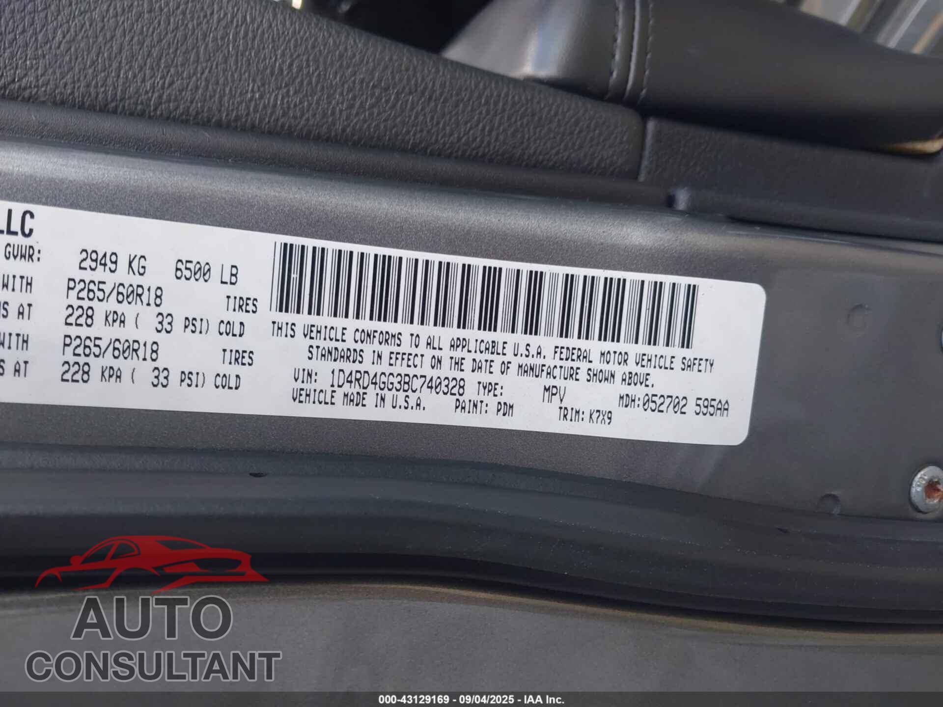 DODGE DURANGO 2011 - 1D4RD4GG3BC740328