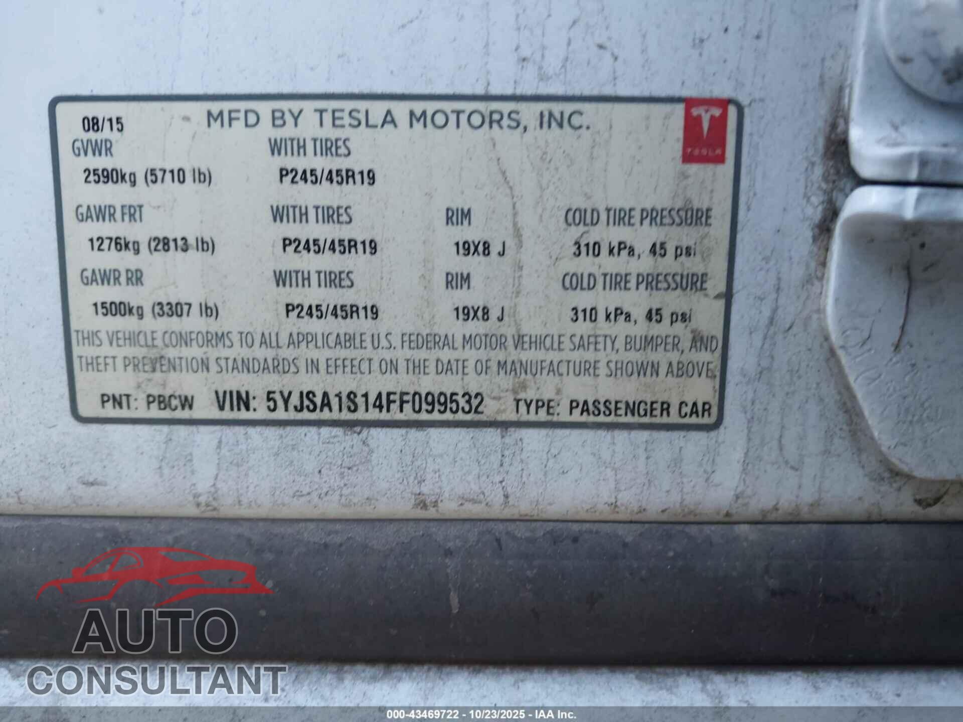 TESLA MODEL S 2015 - 5YJSA1S14FF099532