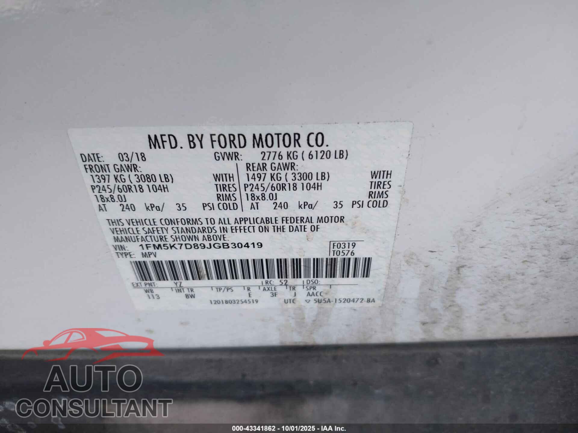 FORD EXPLORER 2018 - 1FM5K7D89JGB30419