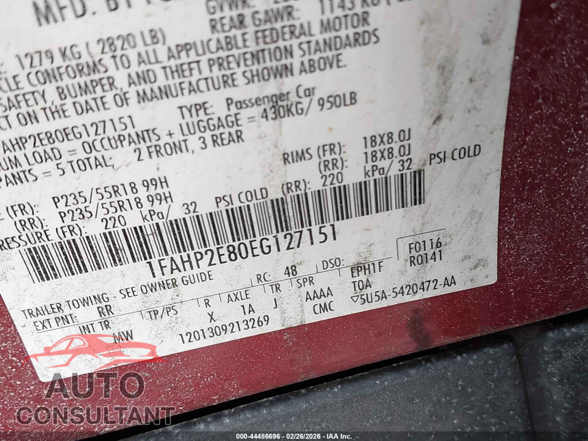 FORD TAURUS 2014 - 1FAHP2E80EG127151