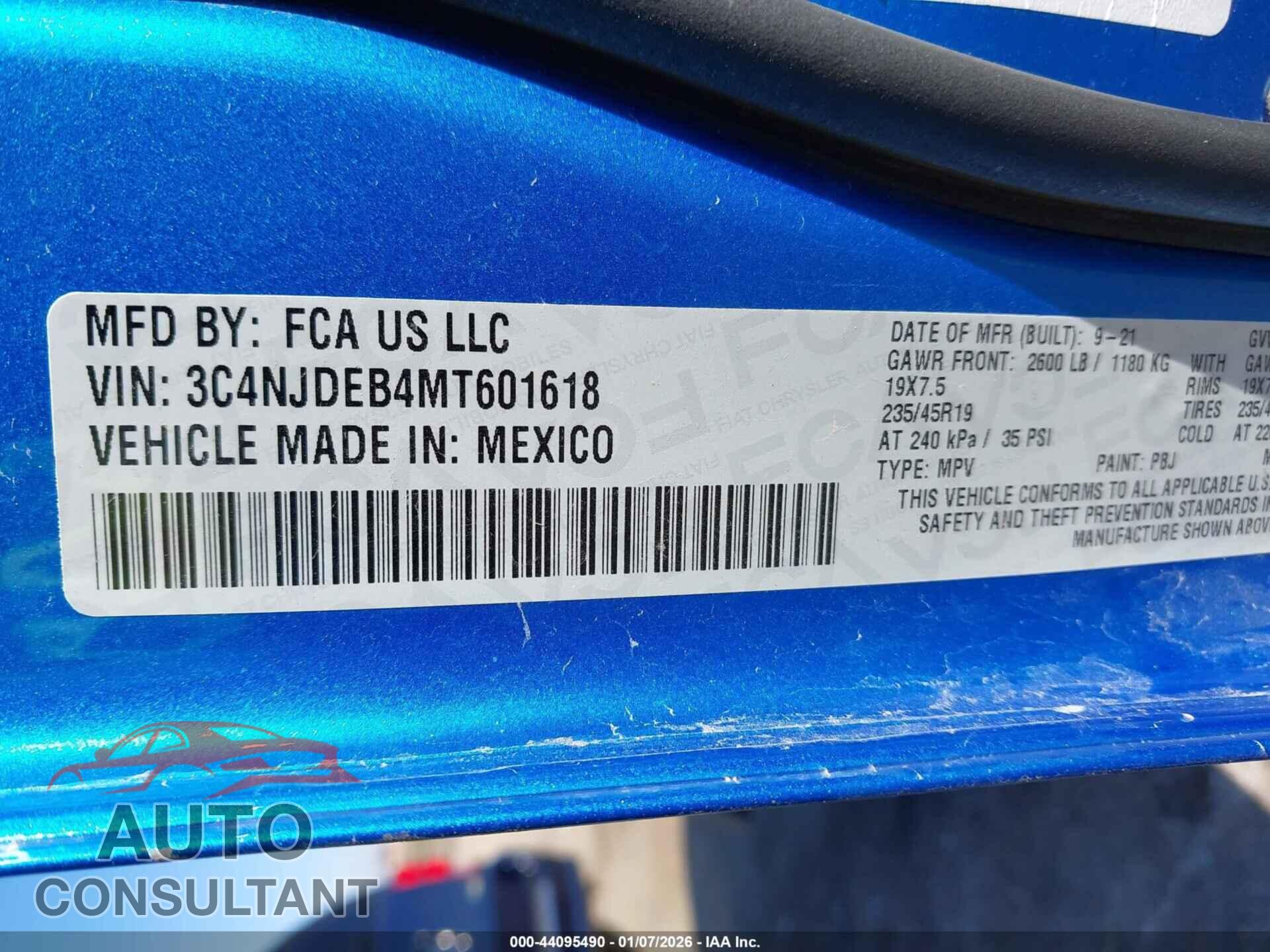 JEEP COMPASS 2021 - 3C4NJDEB4MT601618