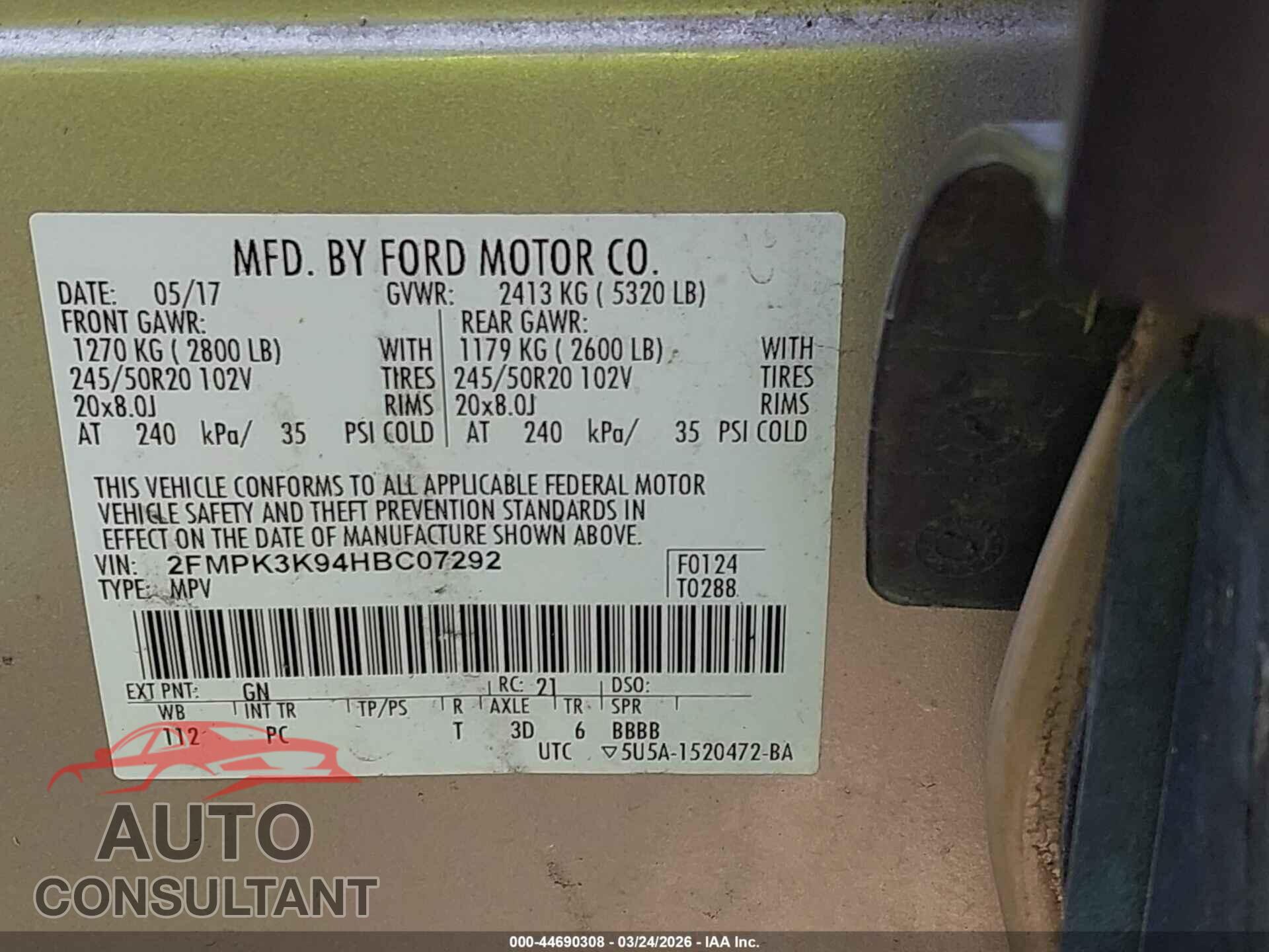 FORD EDGE 2017 - 2FMPK3K94HBC07292