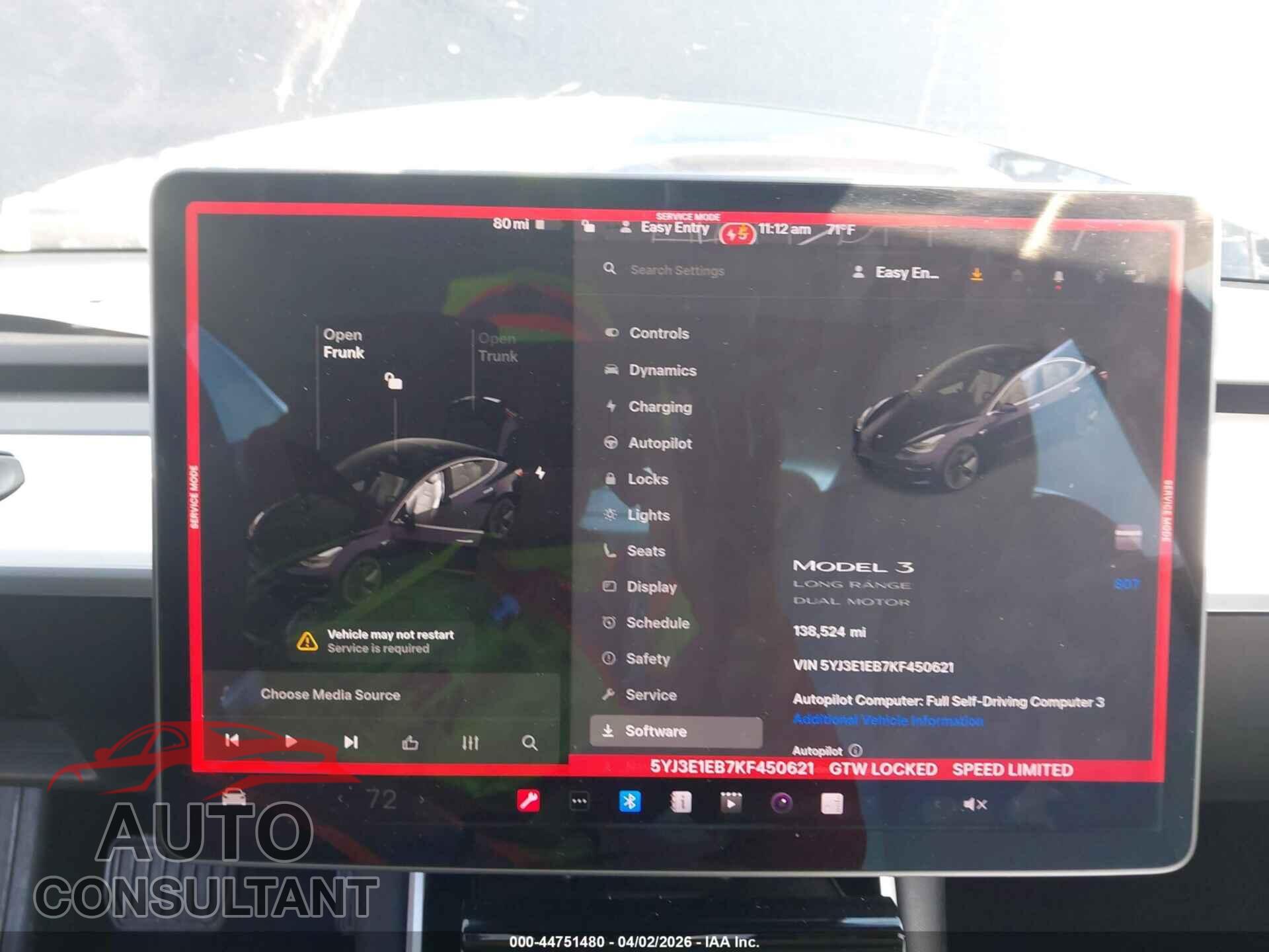 TESLA MODEL 3 2019 - 5YJ3E1EB7KF450621