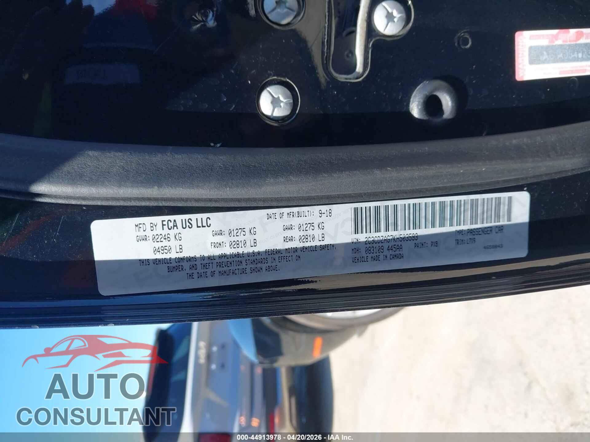 DODGE CHALLENGER 2019 - 2C3CDZAG7KH503593