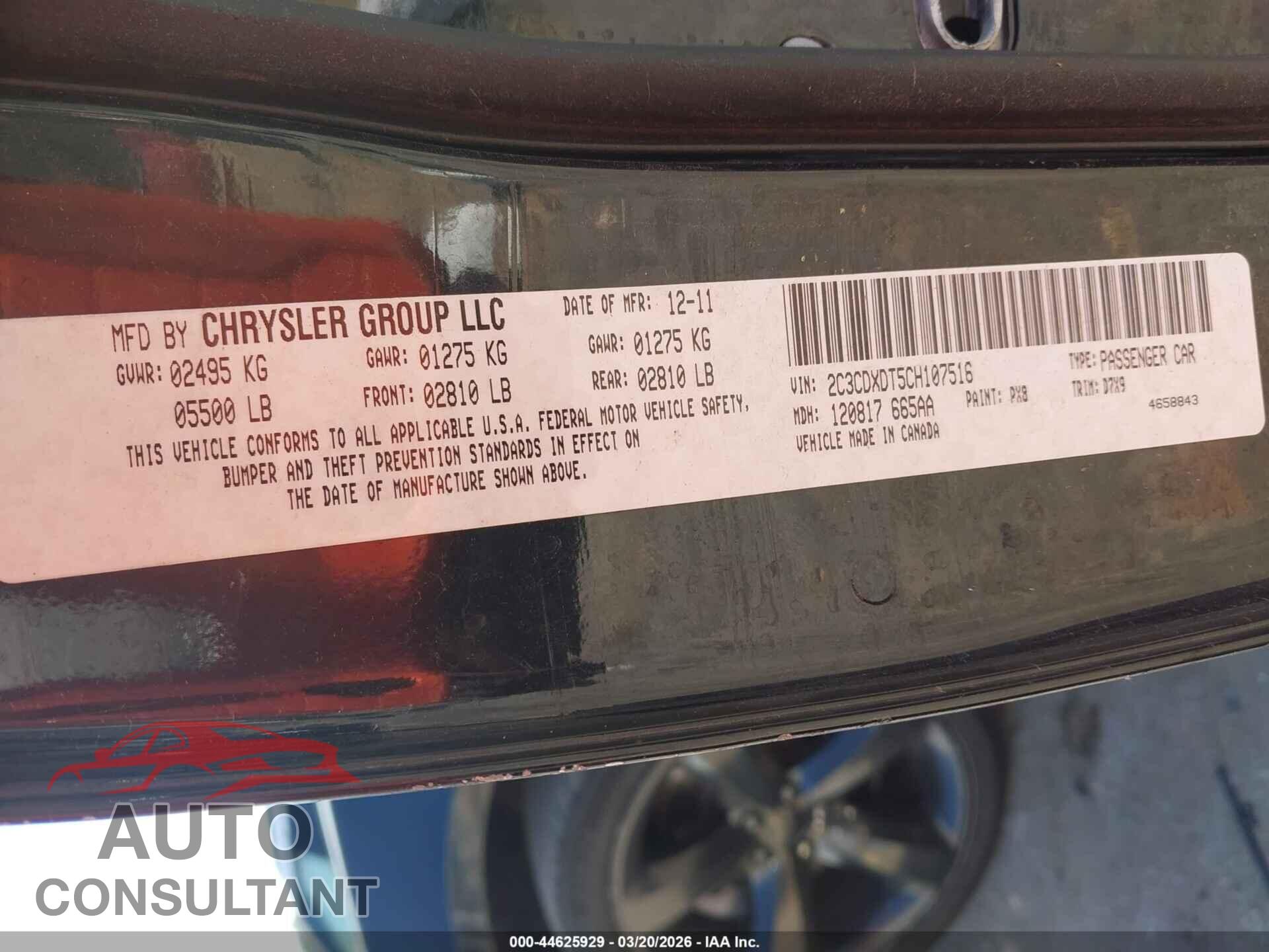 DODGE CHARGER 2012 - 2C3CDXDT5CH107516