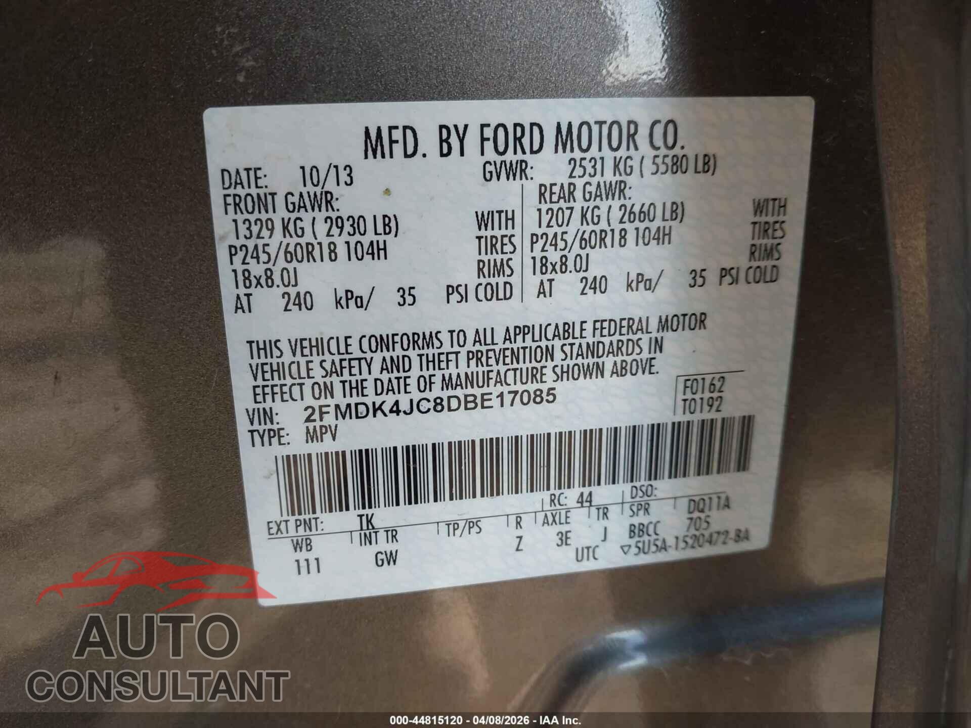 FORD EDGE 2013 - 2FMDK4JC8DBE17085