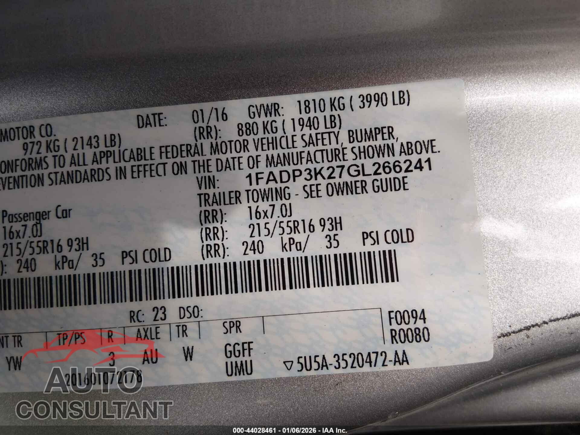 FORD FOCUS 2016 - 1FADP3K27GL266241