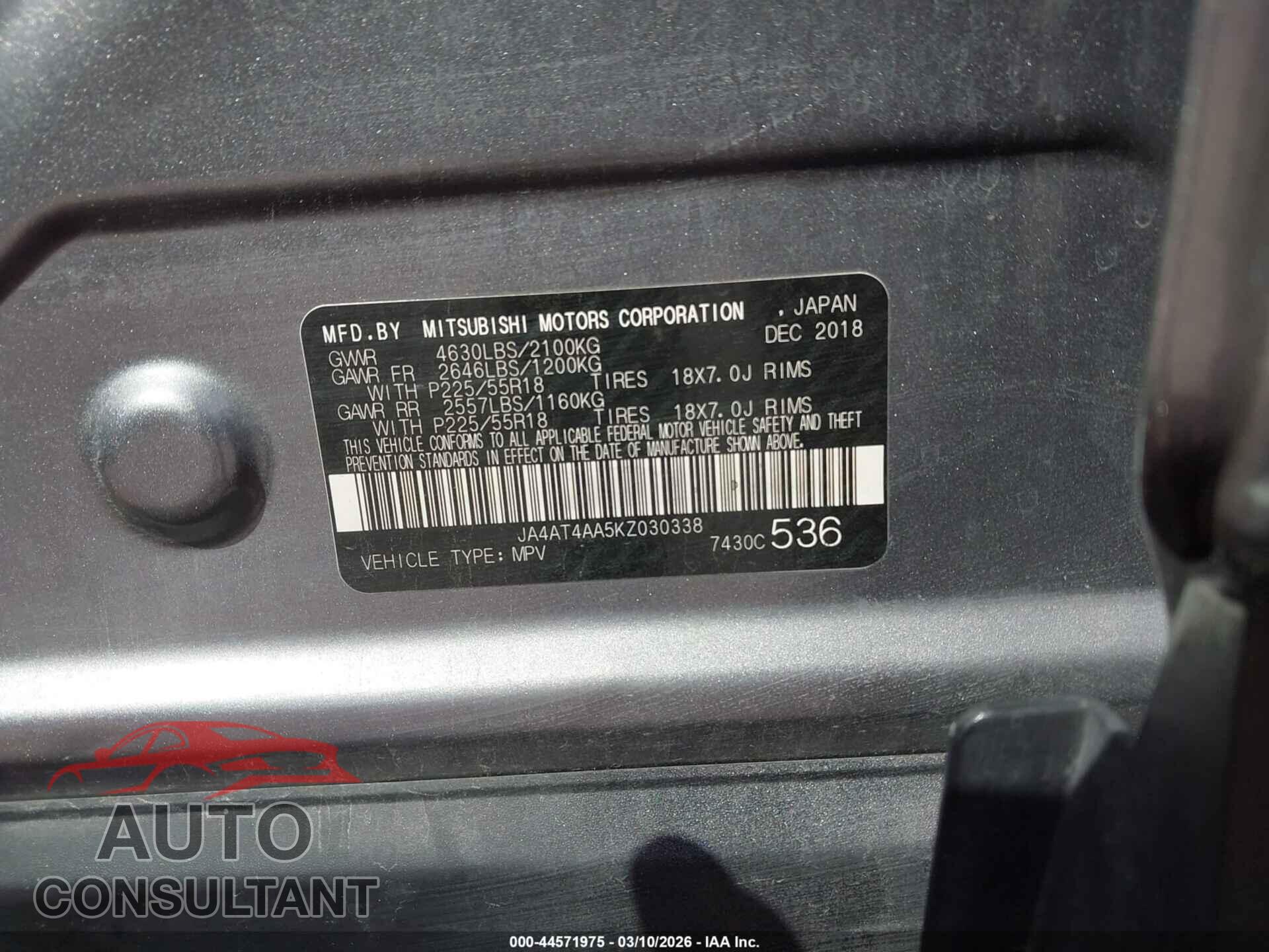 MITSUBISHI ECLIPSE CROSS 2019 - JA4AT4AA5KZ030338