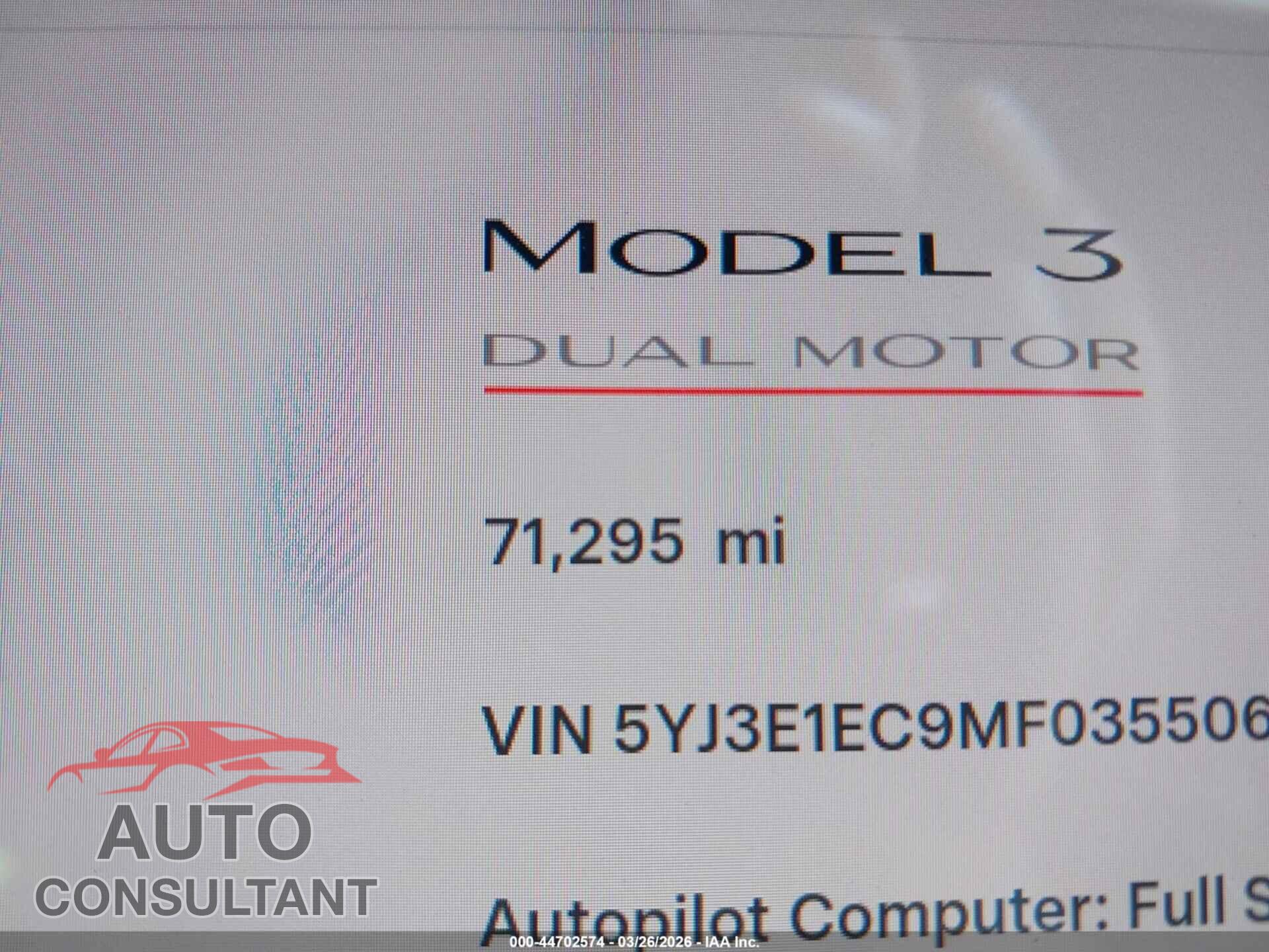 TESLA MODEL 3 2021 - 5YJ3E1EC9MF035506