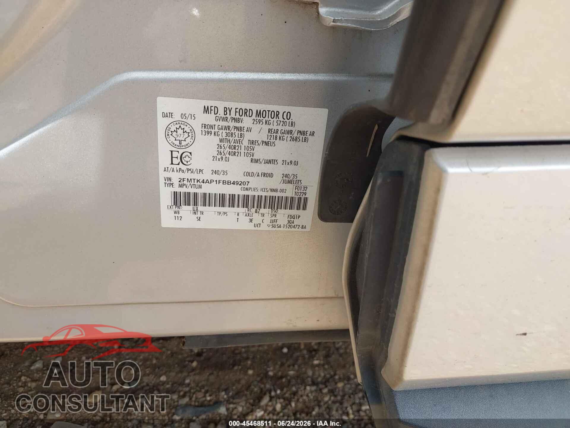 FORD EDGE 2015 - 2FMTK4AP1FBB49207