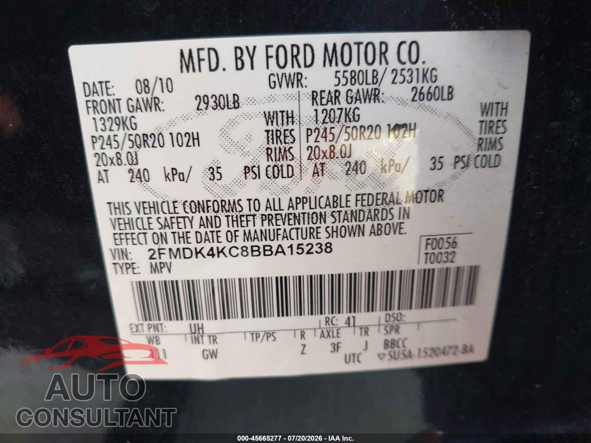 FORD EDGE 2011 - 2FMDK4KC8BBA15238