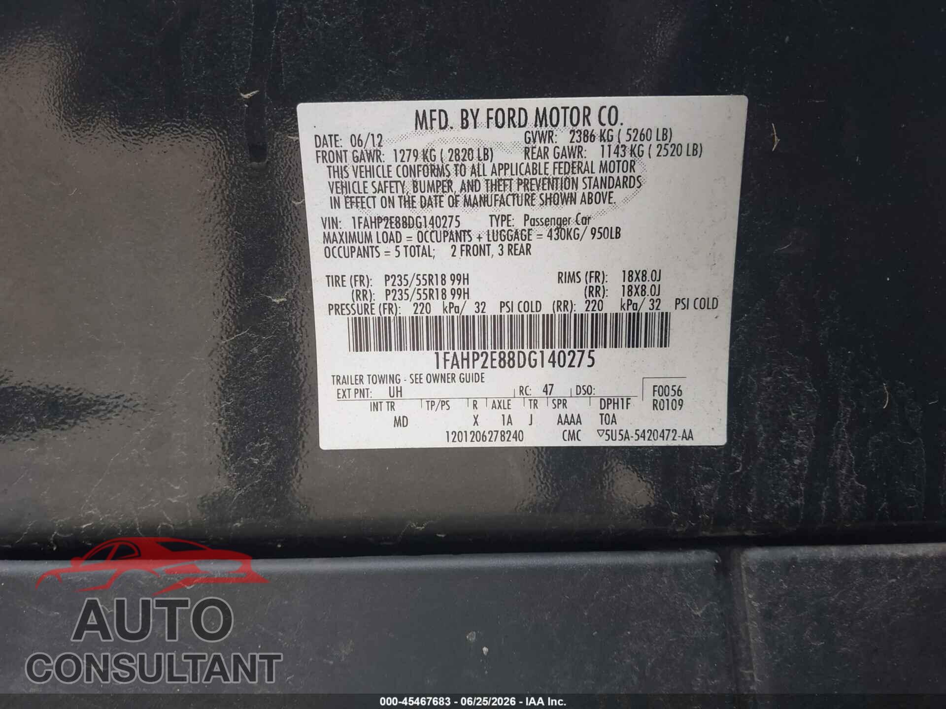 FORD TAURUS 2013 - 1FAHP2E88DG140275