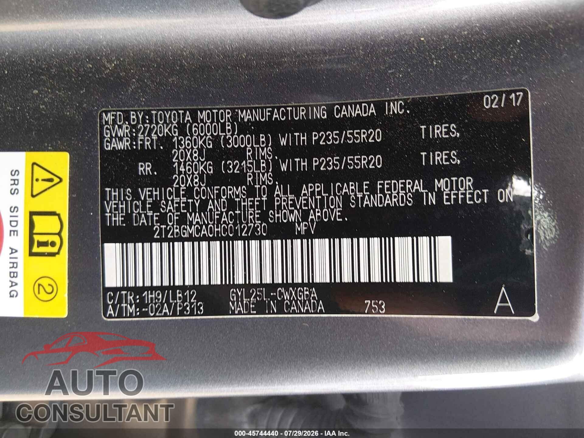 LEXUS RX 450H 2017 - 2T2BGMCA0HC012730
