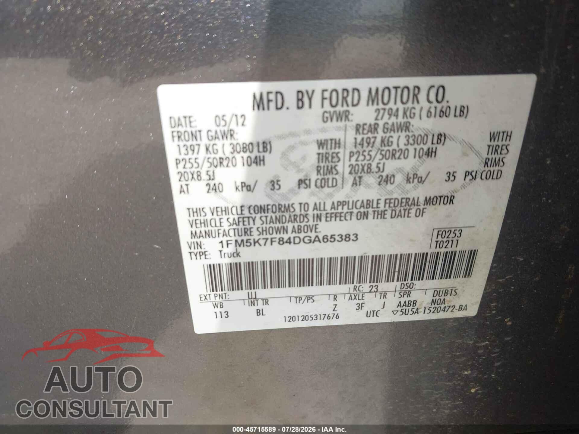 FORD EXPLORER 2013 - 1FM5K7F84DGA65383