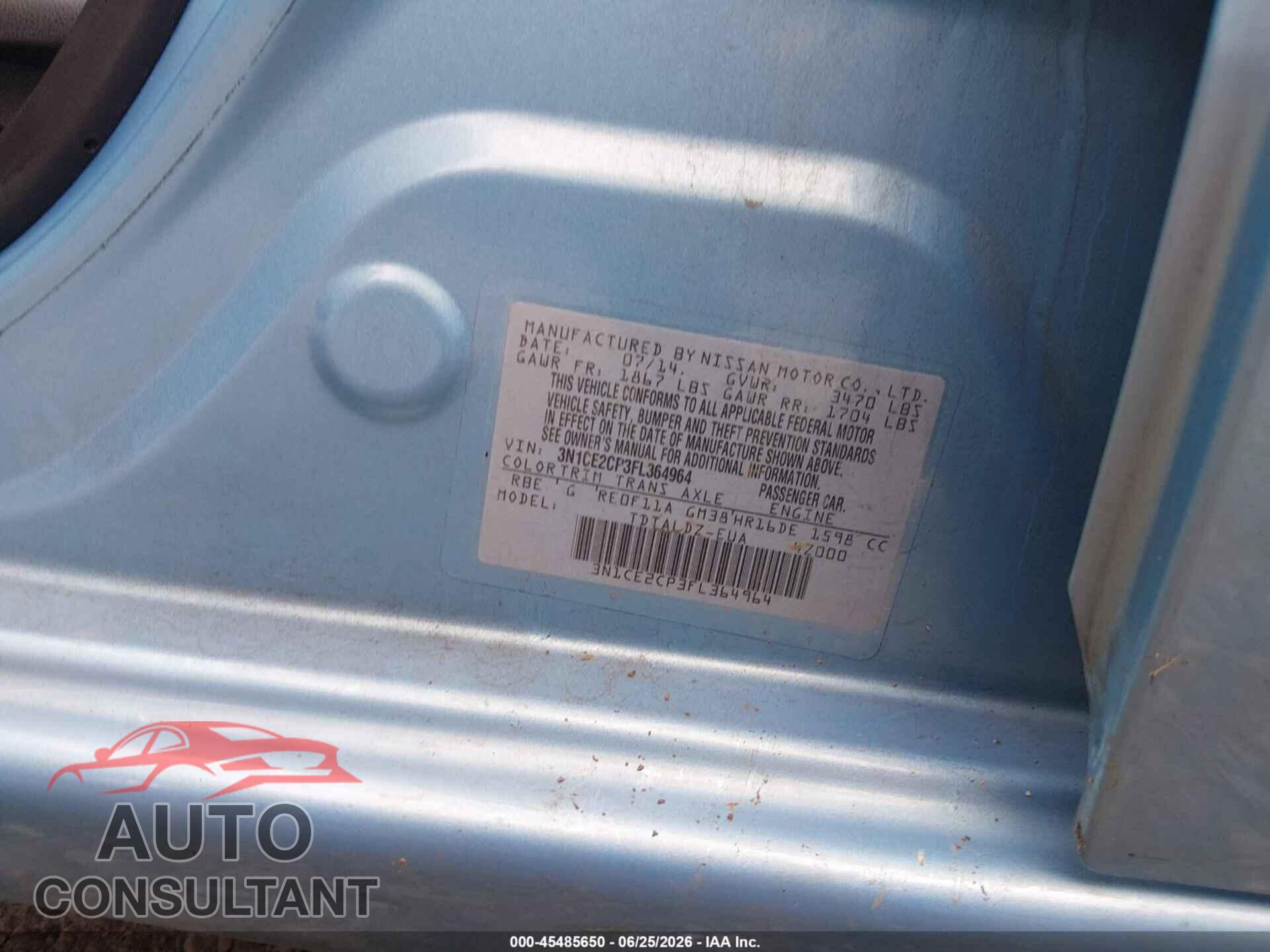 NISSAN VERSA NOTE 2015 - 3N1CE2CP3FL364964