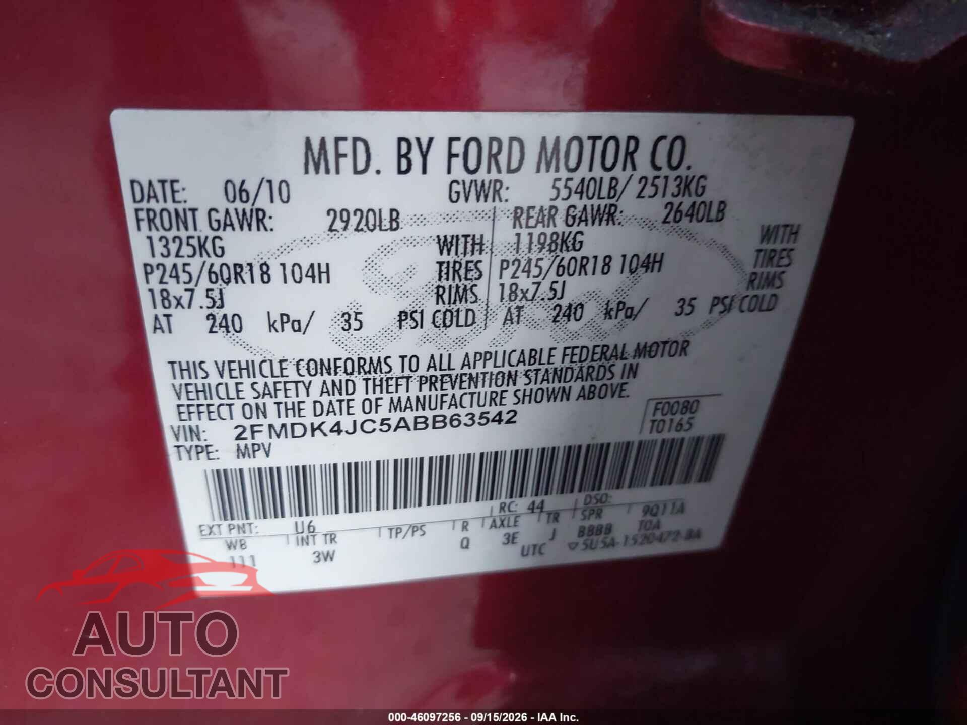 FORD EDGE 2010 - 2FMDK4JC5ABB63542