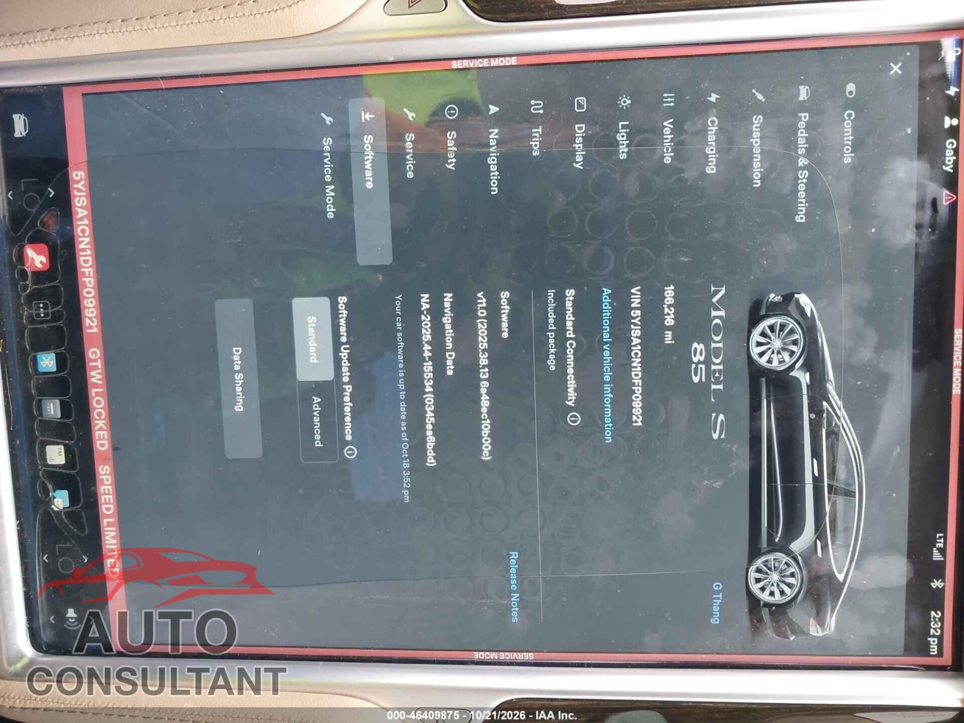 TESLA MODEL S 2013 - 5YJSA1CN1DFP09921