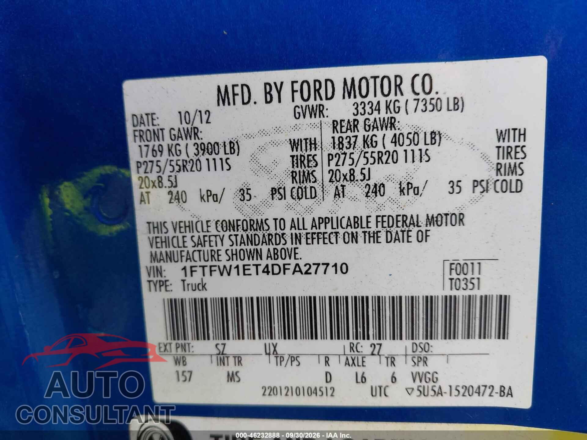 FORD F-150 2013 - 1FTFW1ET4DFA27710