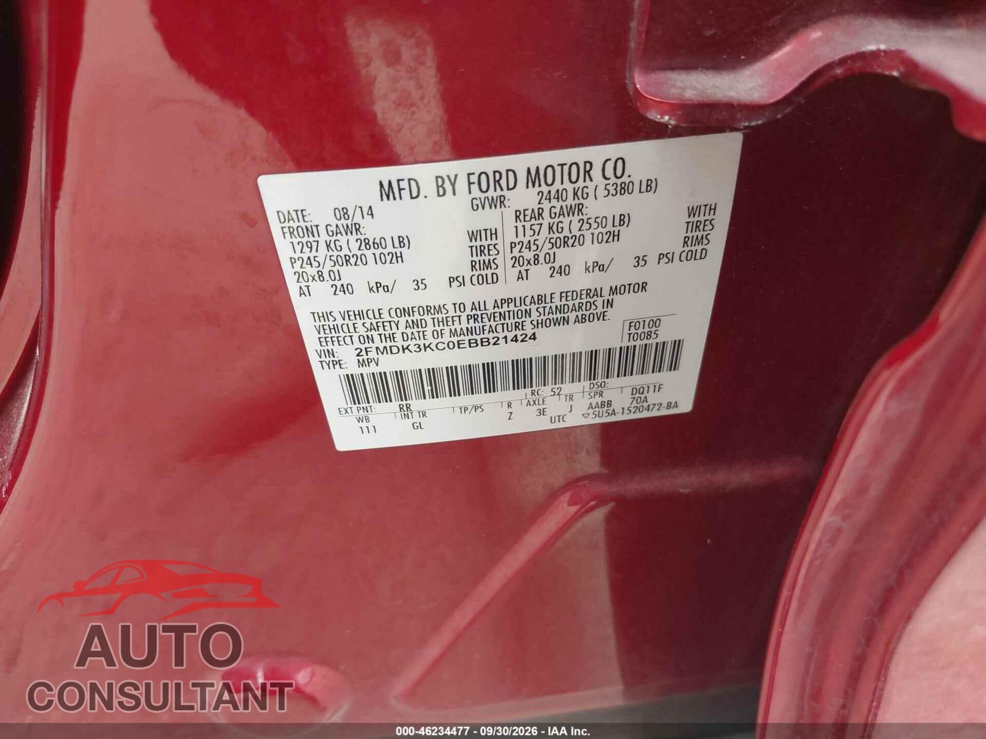 FORD EDGE 2014 - 2FMDK3KC0EBB21424