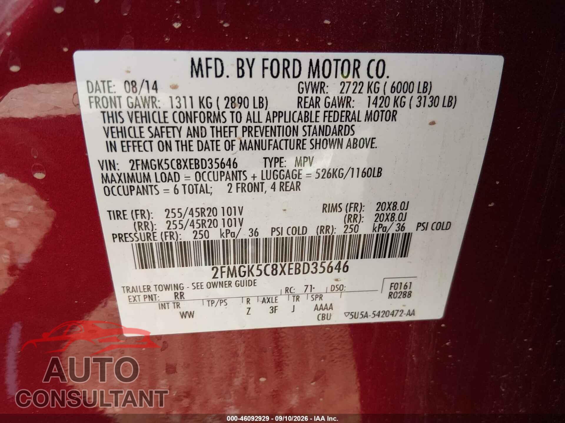 FORD FLEX 2014 - 2FMGK5C8XEBD35646