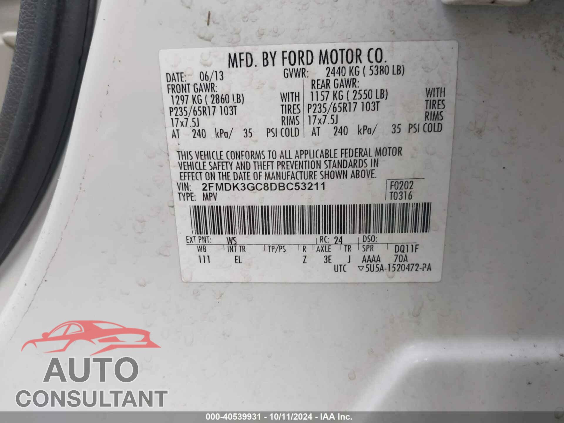 FORD EDGE 2013 - 2FMDK3GC8DBC53211
