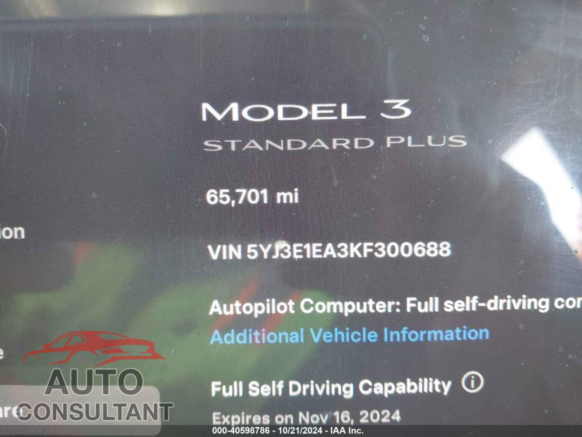 TESLA MODEL 3 2019 - 5YJ3E1EA3KF300688
