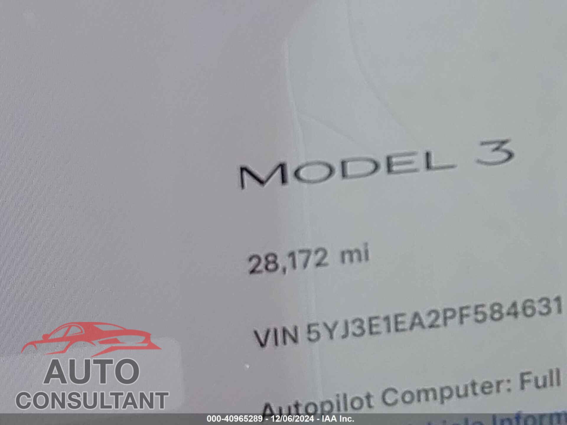 TESLA MODEL 3 2023 - 5YJ3E1EA2PF584631