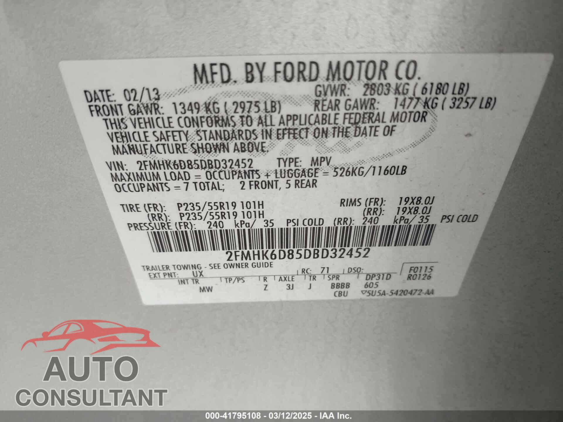 FORD FLEX 2013 - 2FMHK6D85DBD32452