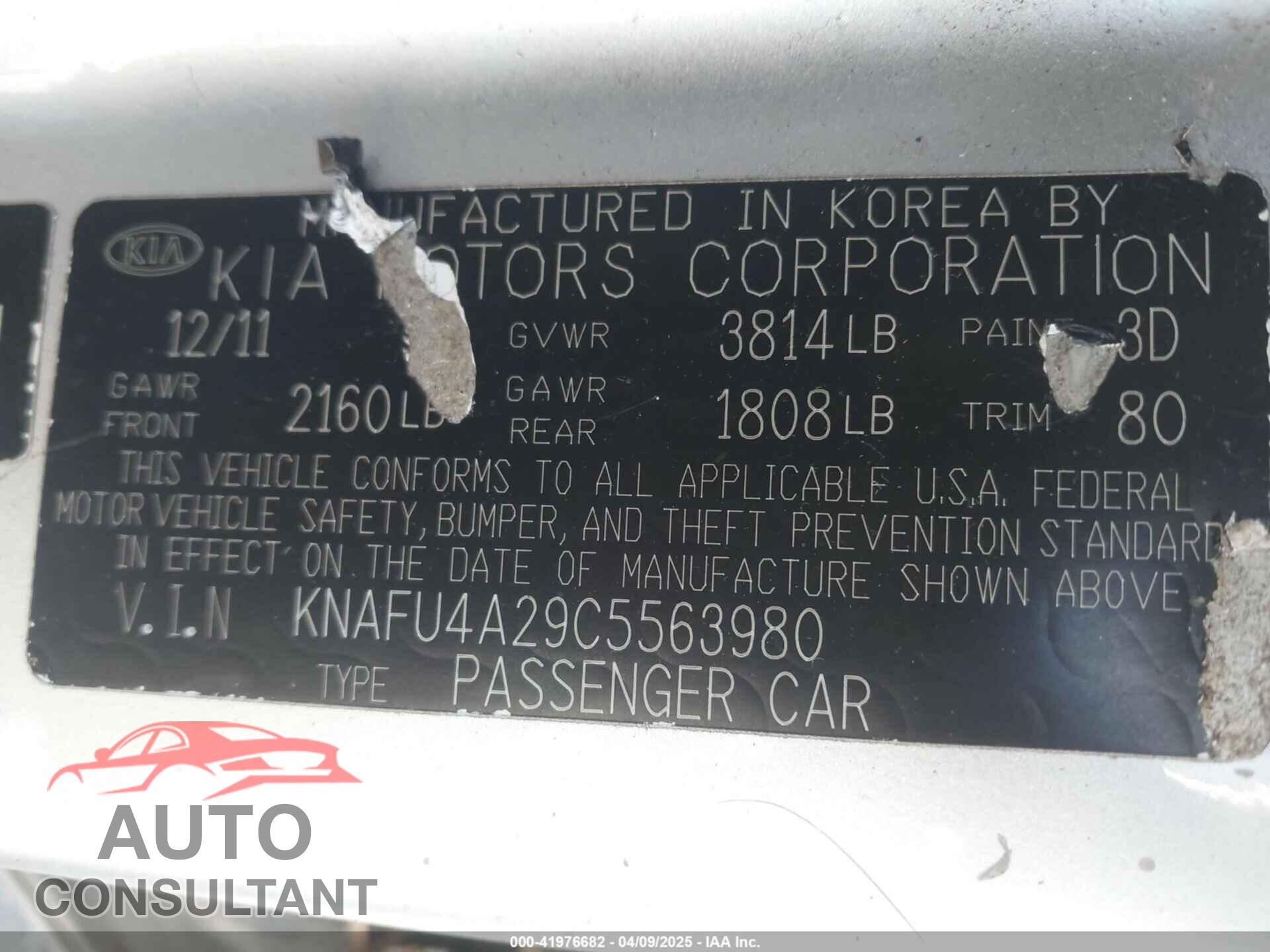 KIA FORTE 2012 - KNAFU4A29C5563980