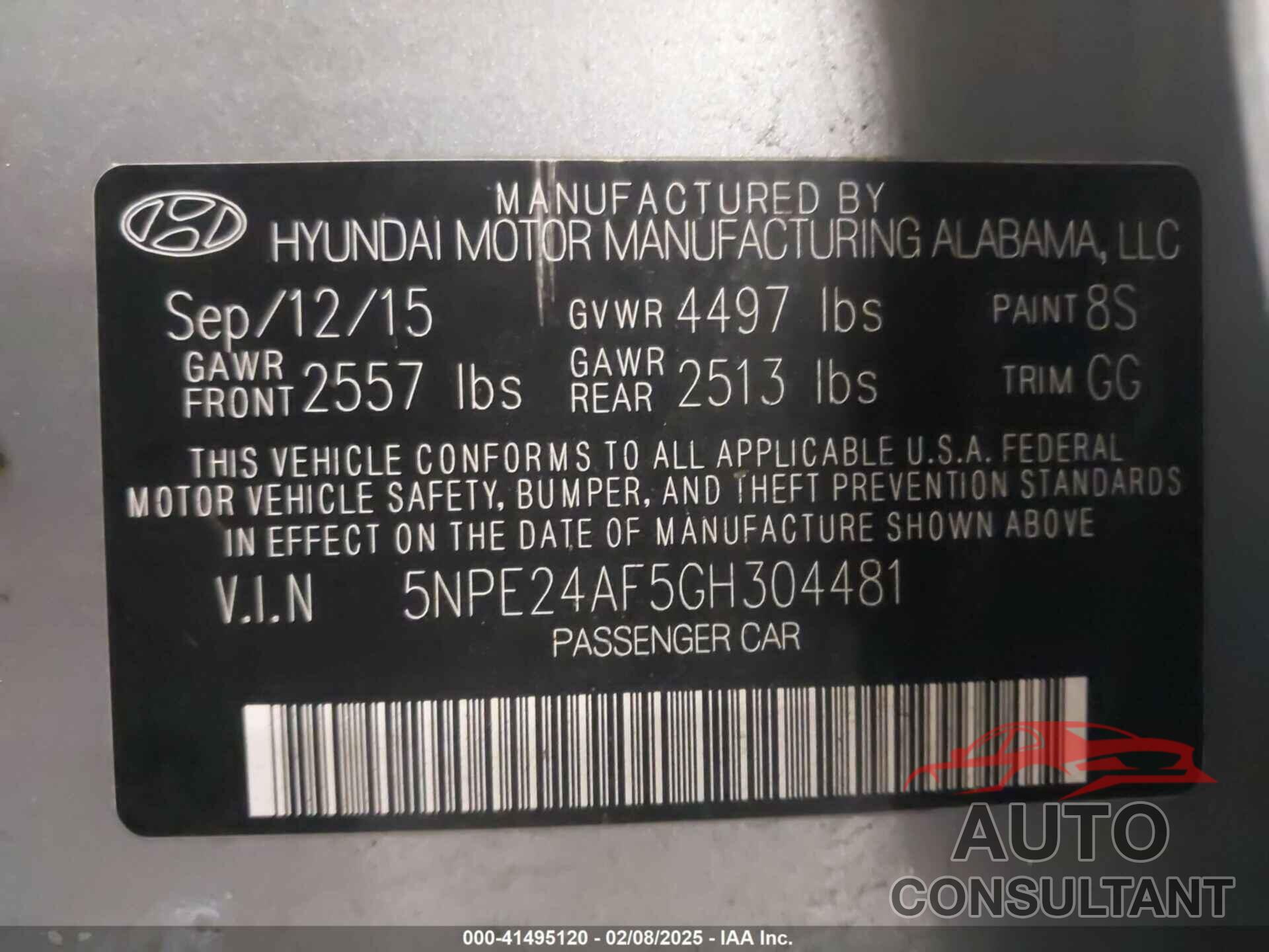 HYUNDAI SONATA 2016 - 5NPE24AF5GH304481